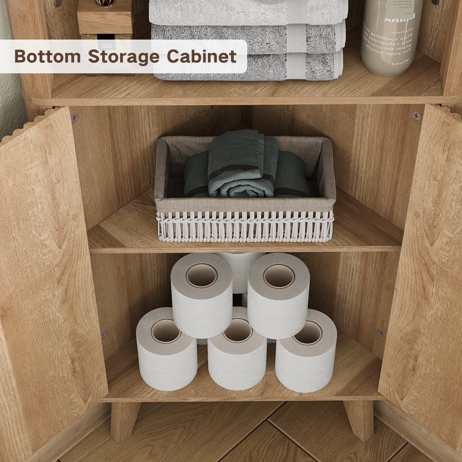 Yanosaku SC008 Tall Corner Cabinet for Bathroom, Fluted 6 - Tier Storage Unit - Yanosaku SotreFurnitureSC008 - NR