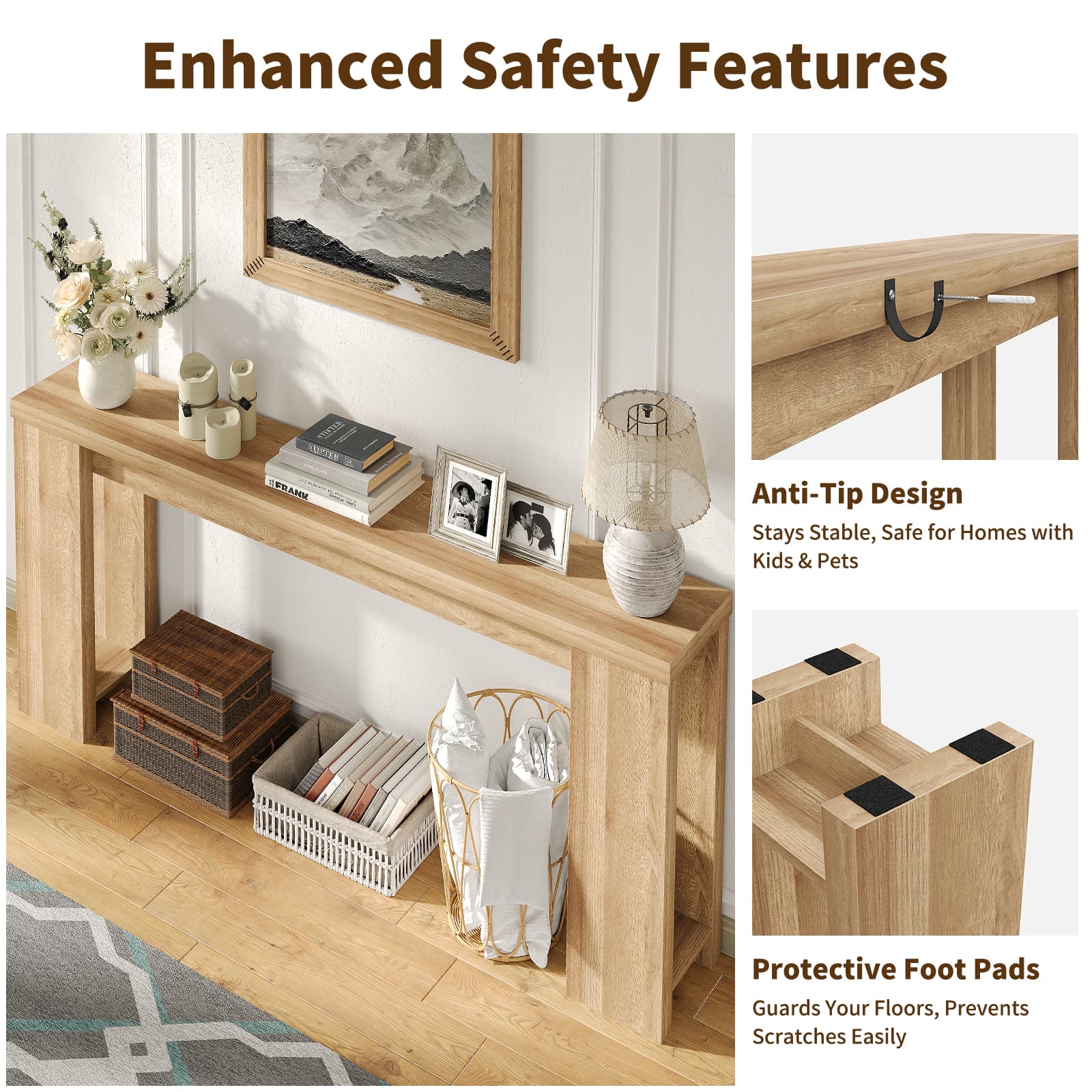 Yanosaku ST001 70.9" Long Console Table for Entryway, Farmhouse Sofa Table for Living Room & Hallway - Yanosaku SotreFurniture