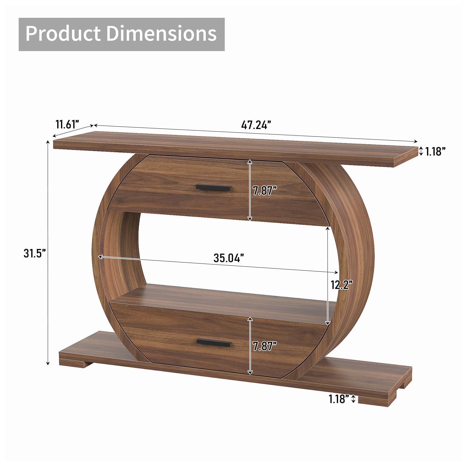 Yanosaku ST004 47" O - Shaped Console Table with 2 Drawers, Brown - Yanosaku SotreFurnitureST004-WA-2PCS
