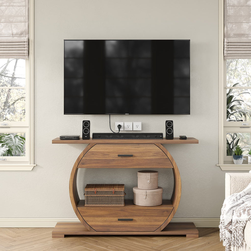 Yanosaku ST004 47" O - Shaped Console Table with 2 Drawers, Brown - Yanosaku SotreFurnitureST004-WA-1PC