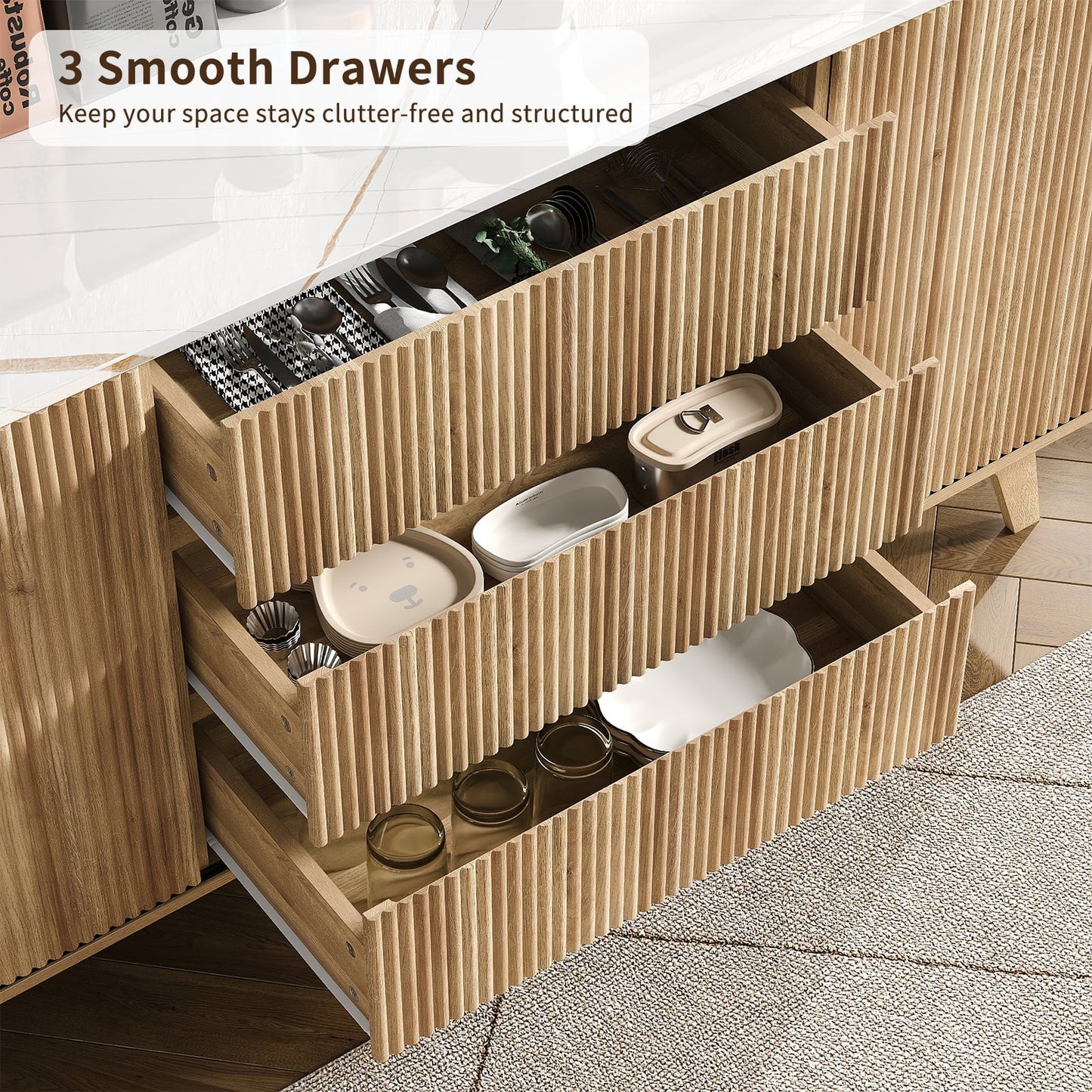 Yanosaku TS001 62" W Fluted Buffet Cabinet - Yanosaku SotreFurnitureTS001