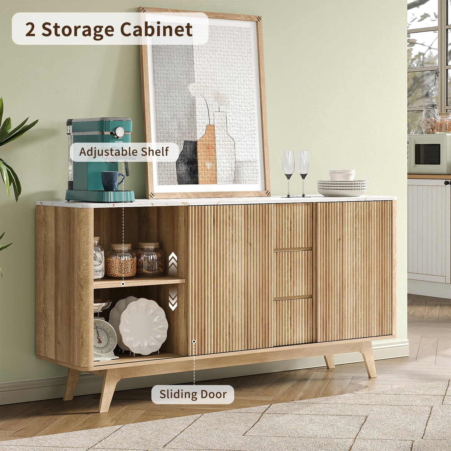 Yanosaku TS001 62" W Fluted Buffet Cabinet - Yanosaku SotreFurnitureTS001