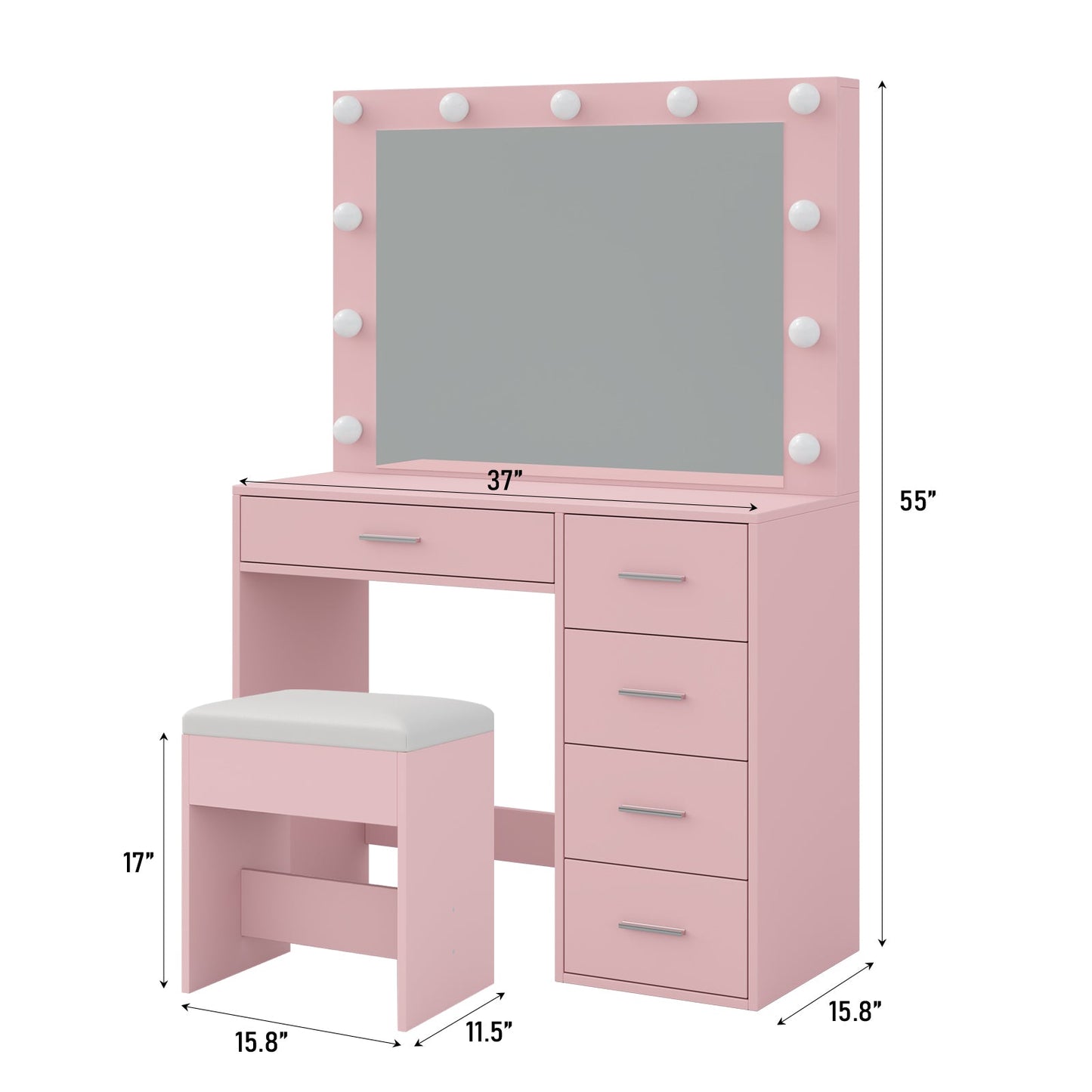Yanosaku VD001 Bedroom Makeup Vanity desk with LED Mirror, 5 Drawers - Yanosaku SotreFurnitureVD001 - BK