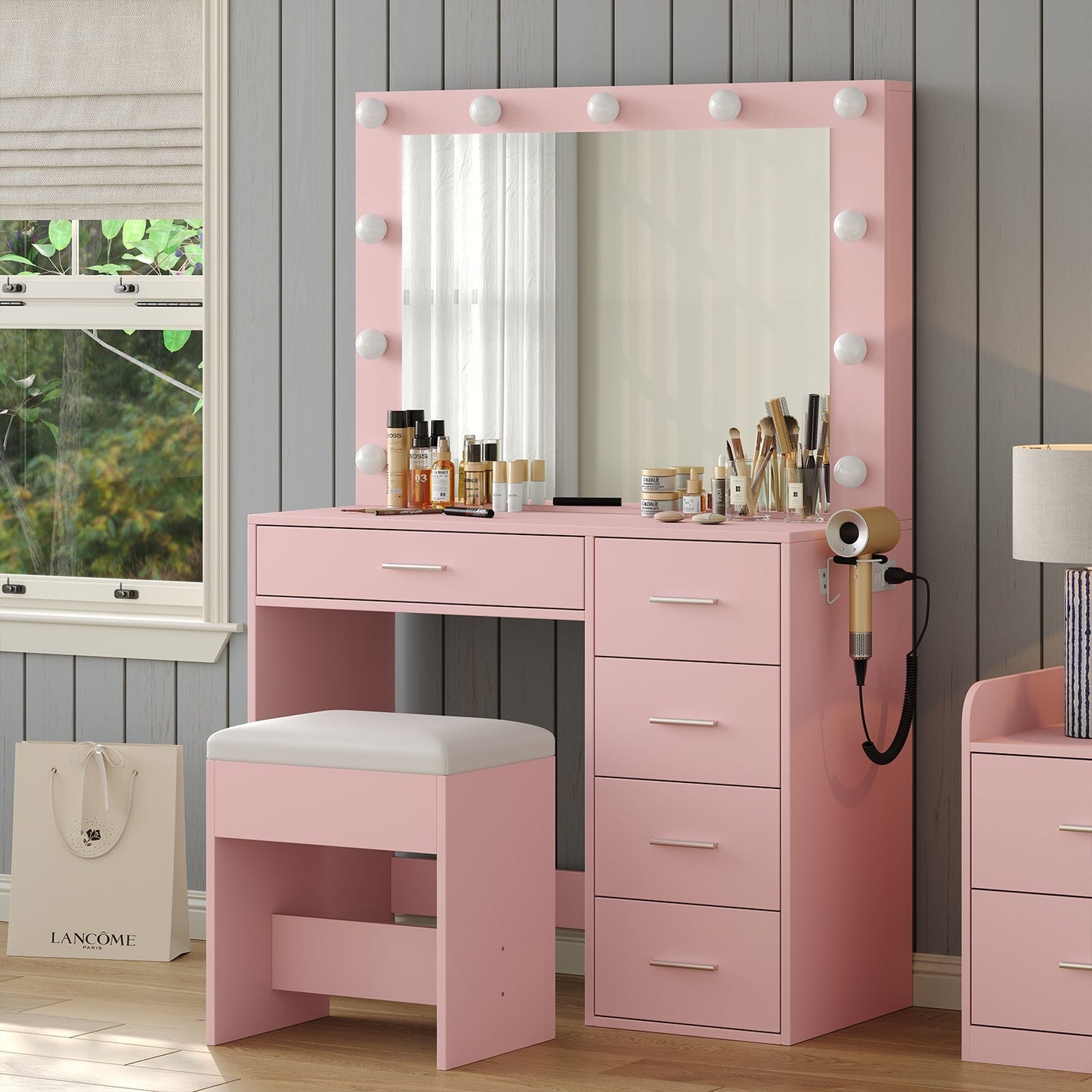Yanosaku VD001 Bedroom Makeup Vanity desk with LED Mirror, 5 Drawers - Yanosaku SotreFurniture