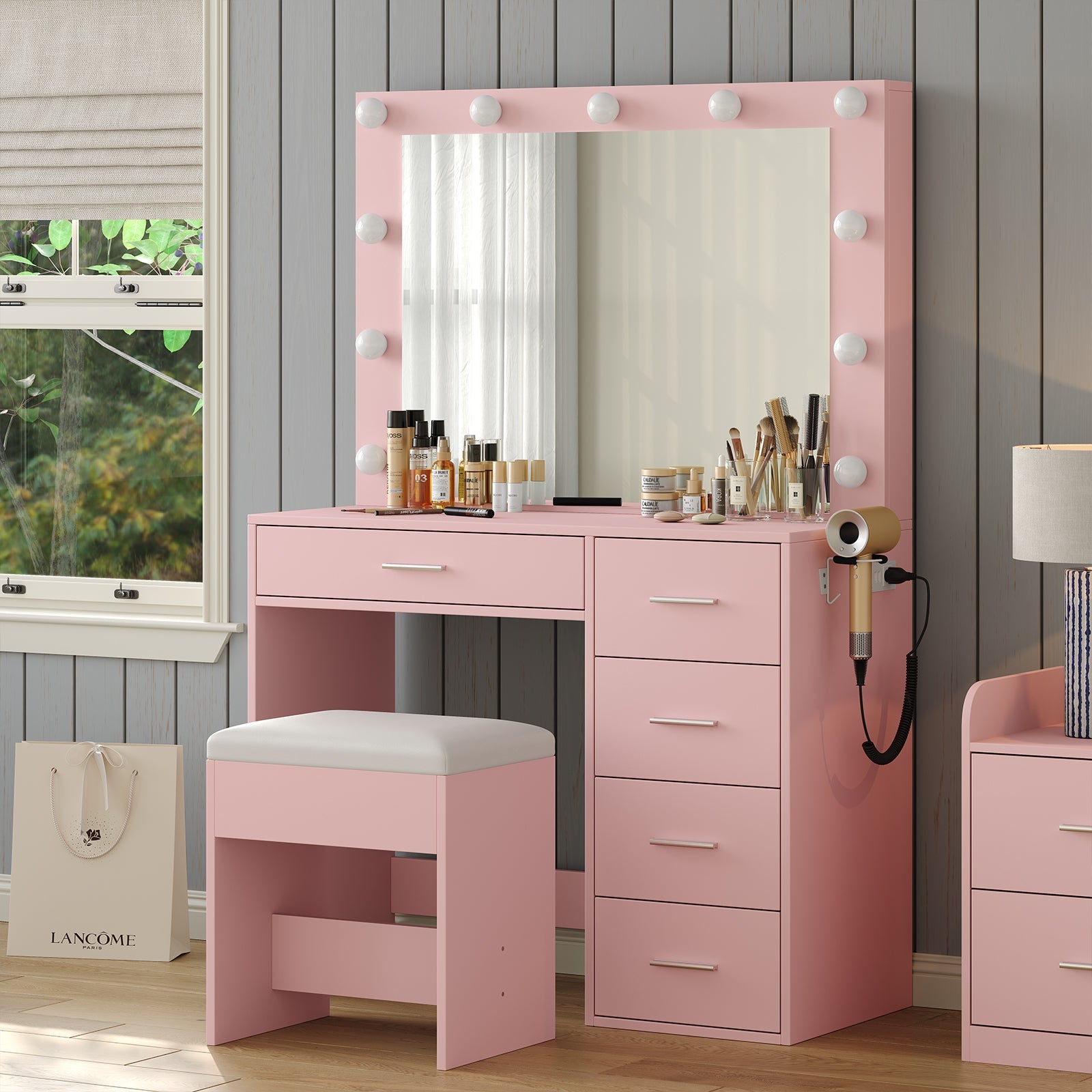 Yanosaku VD001 Bedroom Makeup Vanity desk with LED Mirror, 5 Drawers - Yanosaku SotreFurniture