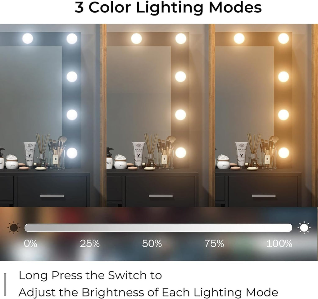 Yanosaku VD001 Bedroom Makeup Vanity desk with LED Mirror, 5 Drawers - Yanosaku SotreFurnitureVD001-BK