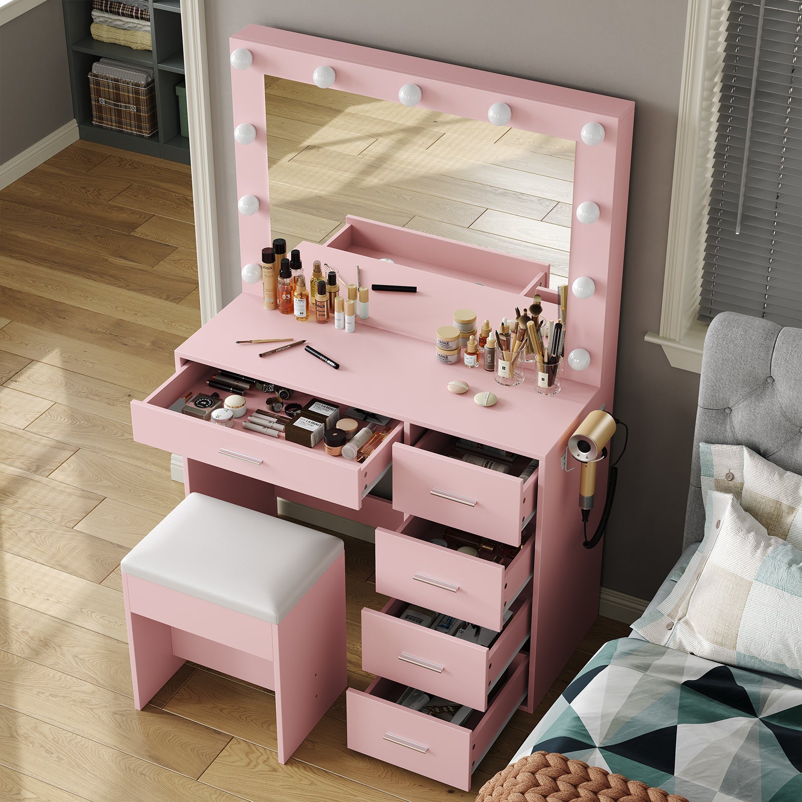 Yanosaku VD001 Bedroom Makeup Vanity desk with LED Mirror, 5 Drawers - Yanosaku SotreFurniture