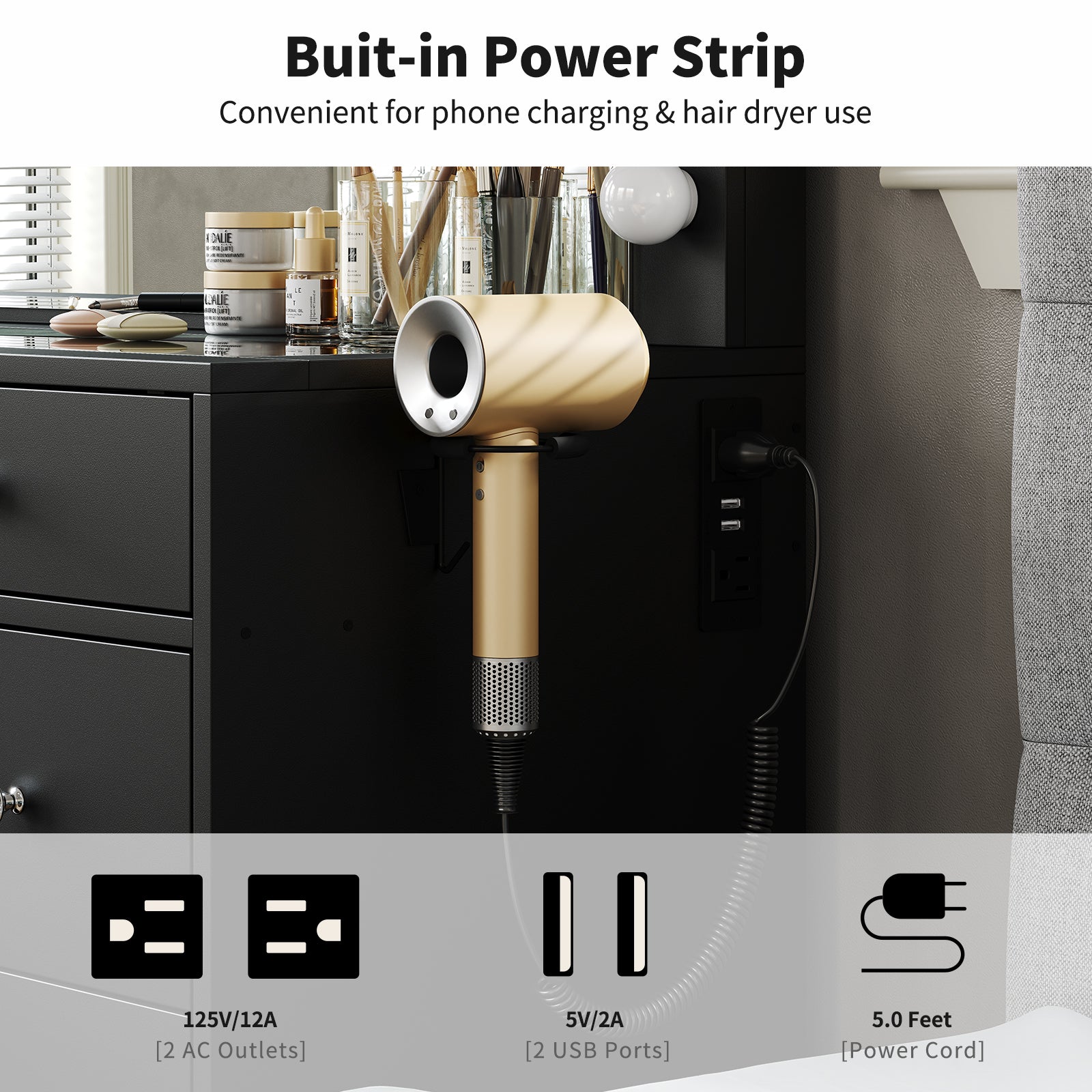 Yanosaku VD007 Bedroom Makeup Vanity desk with LED Mirror, 9 Drawers - Yanosaku SotreFurnitureVD007 - PK