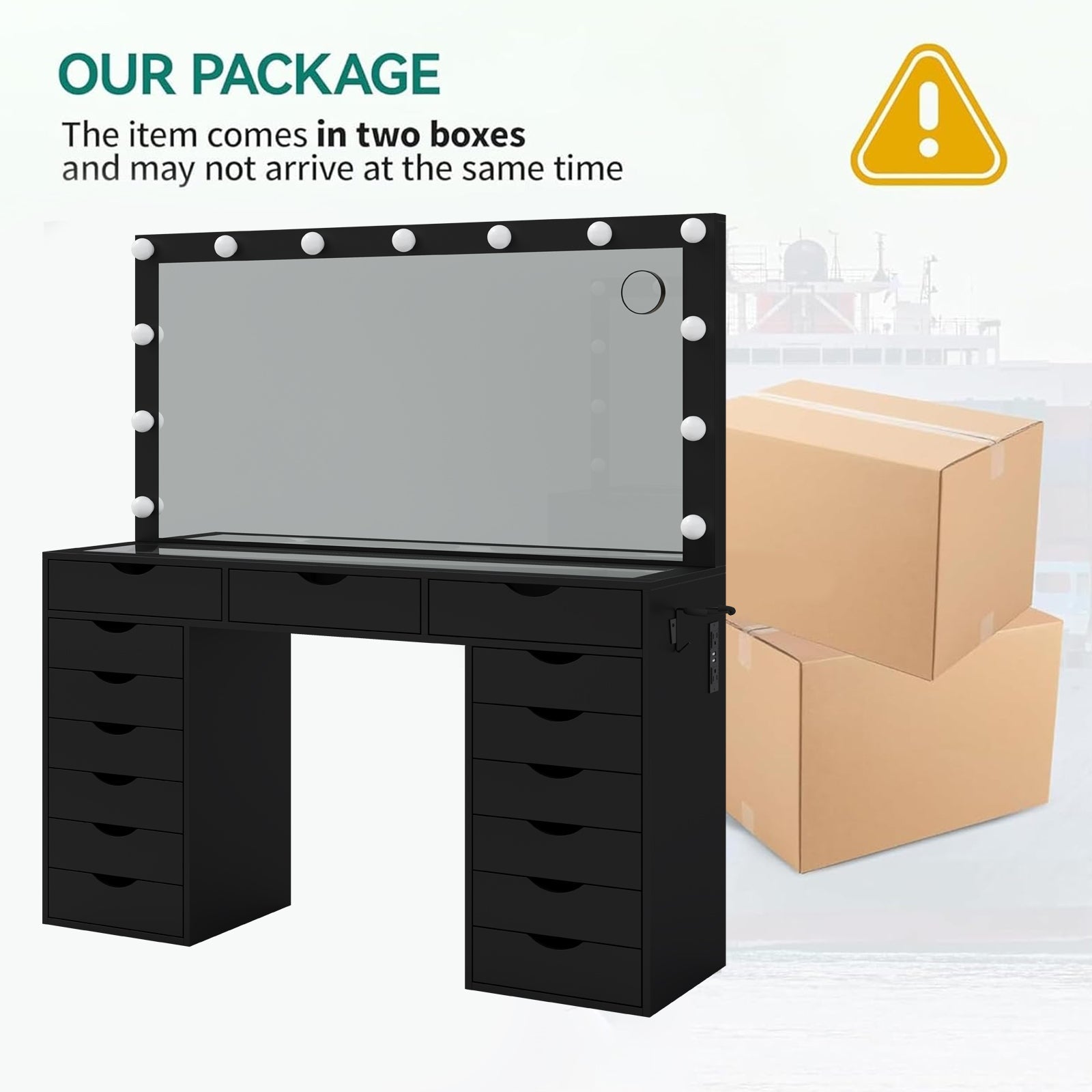 Yanosaku VD008 Bedroom Makeup Vanity desk with LED Mirro, 15 Drawers - Yanosaku SotreFurnitureVD008 - BL