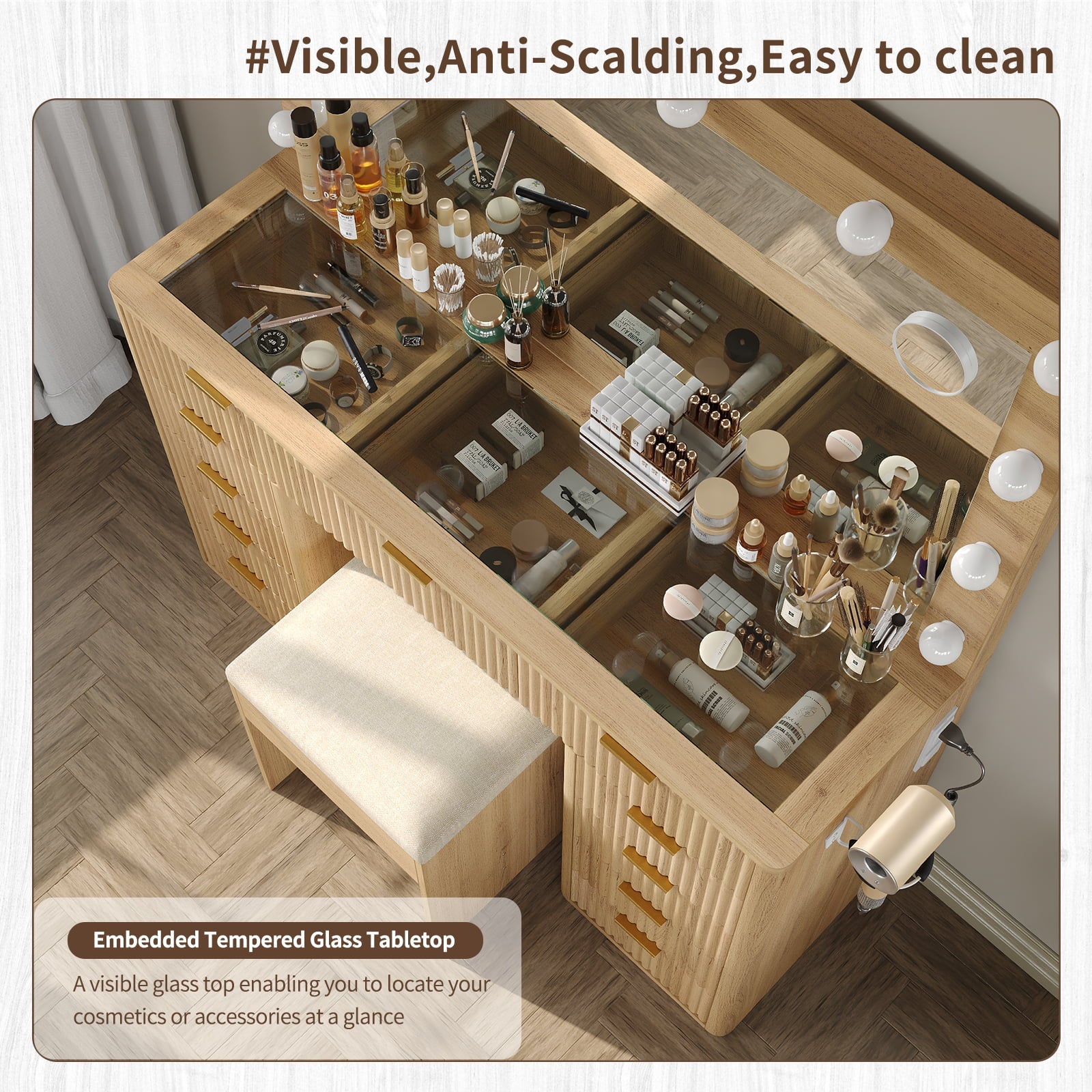 Yanosaku VD009 Vanity Set, 11 Drawers, 3 Lighting Modes - Yanosaku SotreFurnitureVD009 - NR