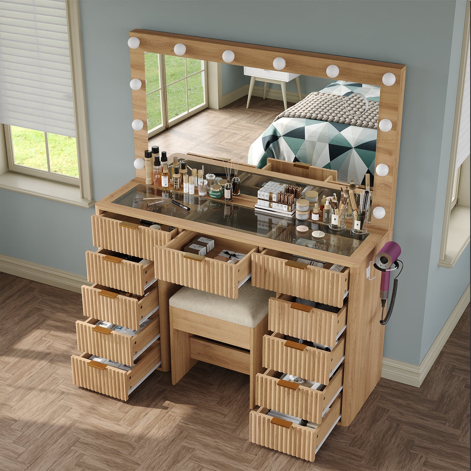 Yanosaku VD009 Vanity Set, 11 Drawers, 3 Lighting Modes - Yanosaku SotreFurnitureVD009 - NR