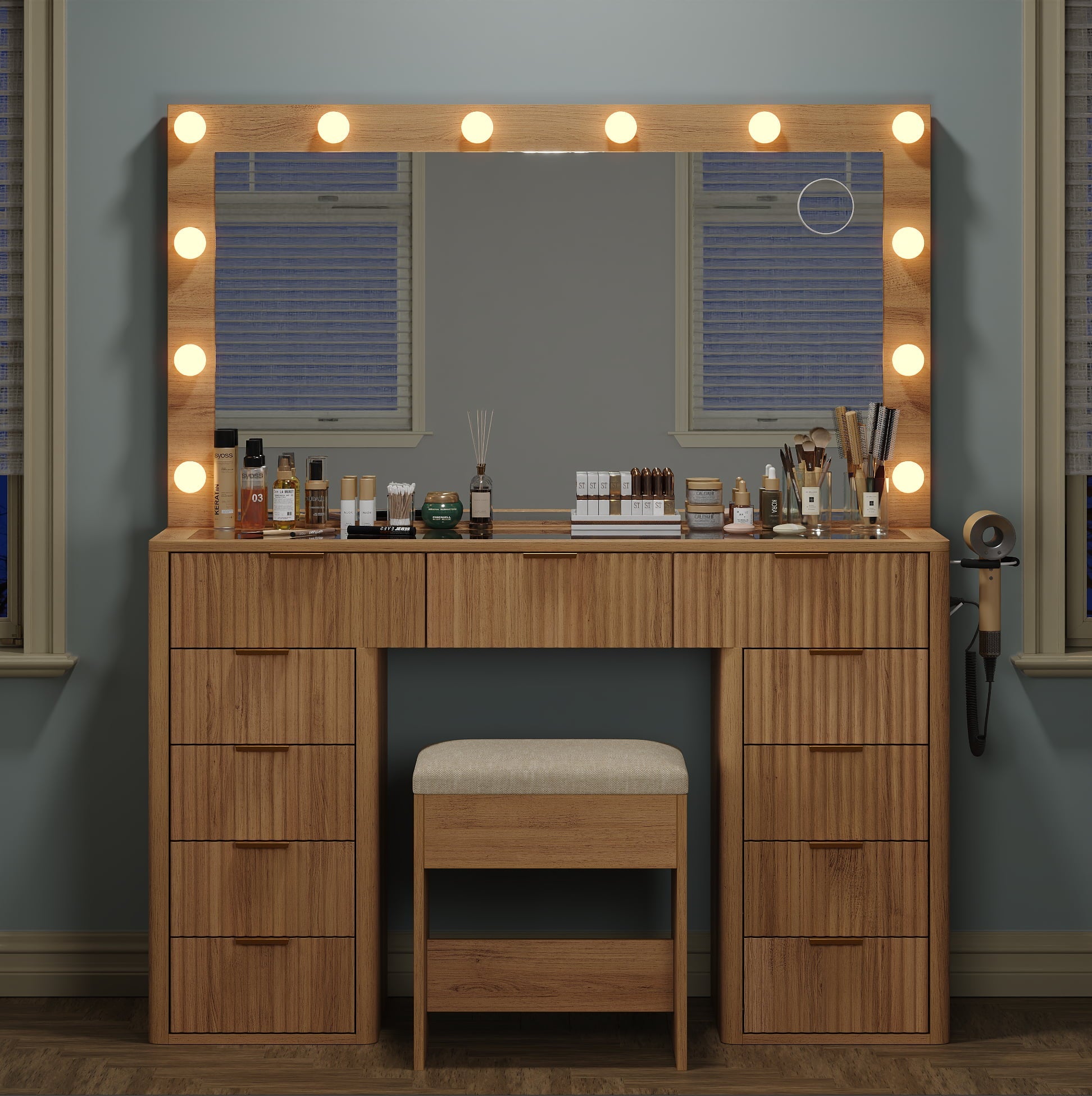 Yanosaku VD009 Vanity Set, 11 Drawers, 3 Lighting Modes - Yanosaku SotreFurnitureVD009 - NR