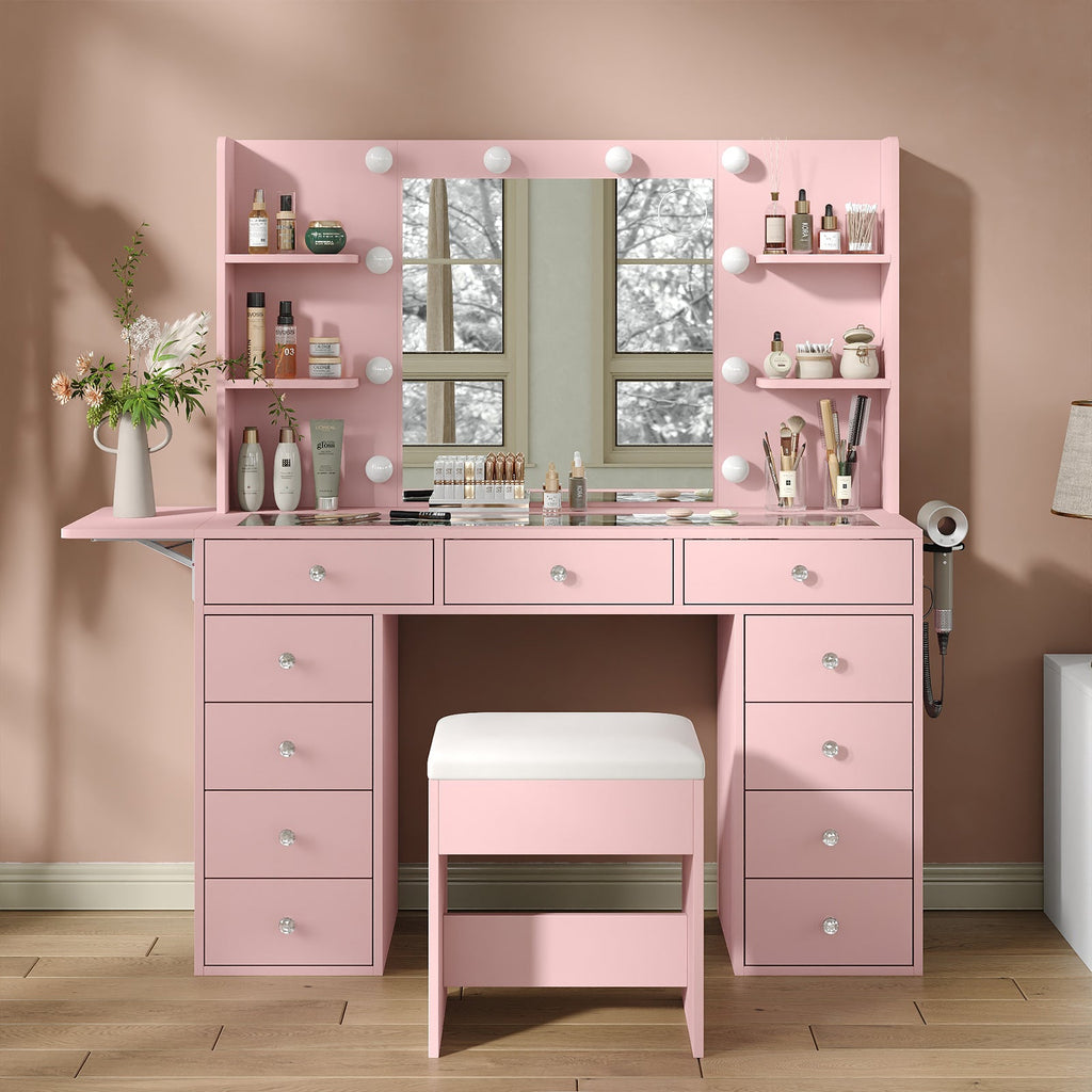 Yanosaku VD010 Bedroom Makeup Vanity desk with LED MirrorLED Mirror, 9 Drawers - Yanosaku SotreFurniture