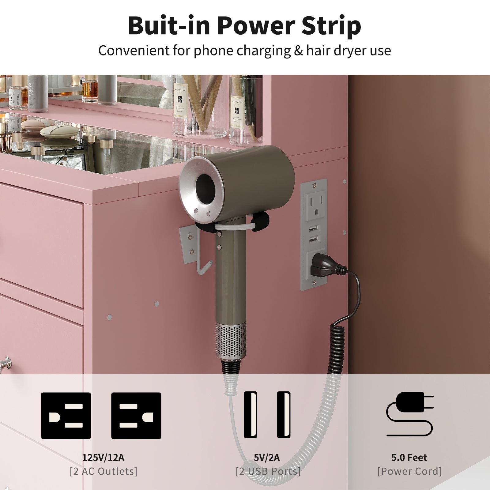 Yanosaku VD010 Bedroom Makeup Vanity desk with LED MirrorLED Mirror, 9 Drawers - Yanosaku SotreFurniture