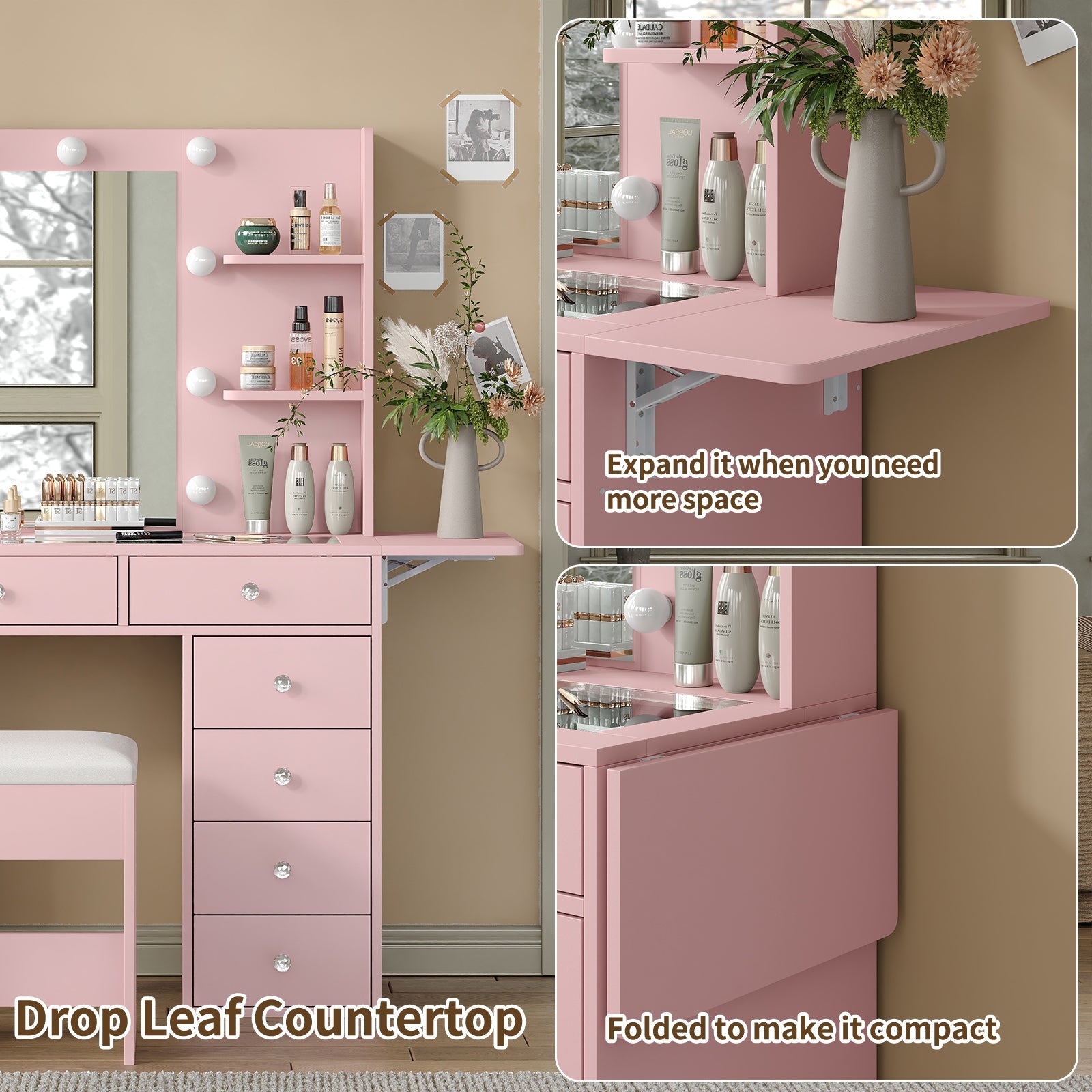 Yanosaku VD010 Bedroom Makeup Vanity desk with LED MirrorLED Mirror, 9 Drawers - Yanosaku SotreFurniture