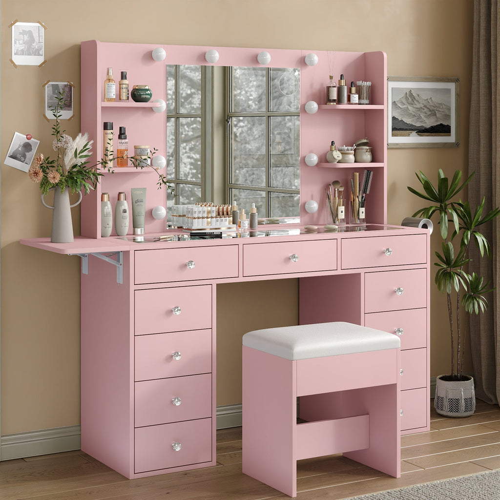 Yanosaku VD010 Bedroom Makeup Vanity desk with LED MirrorLED Mirror, 9 Drawers - Yanosaku SotreFurniture