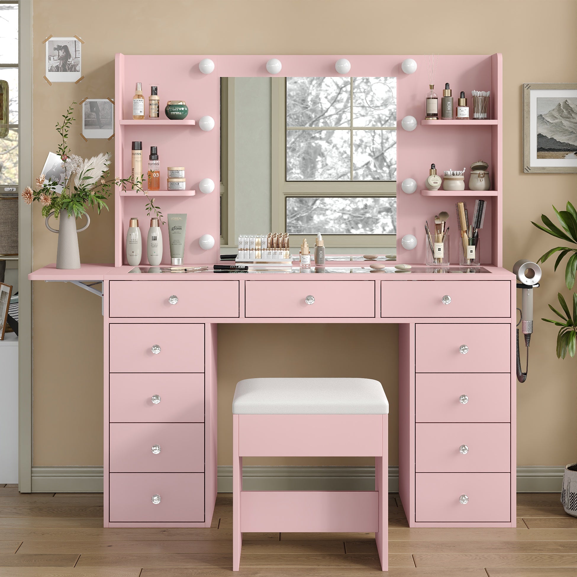 Yanosaku VD010 Bedroom Makeup Vanity desk with LED MirrorLED Mirror, 9 Drawers - Yanosaku SotreFurniture