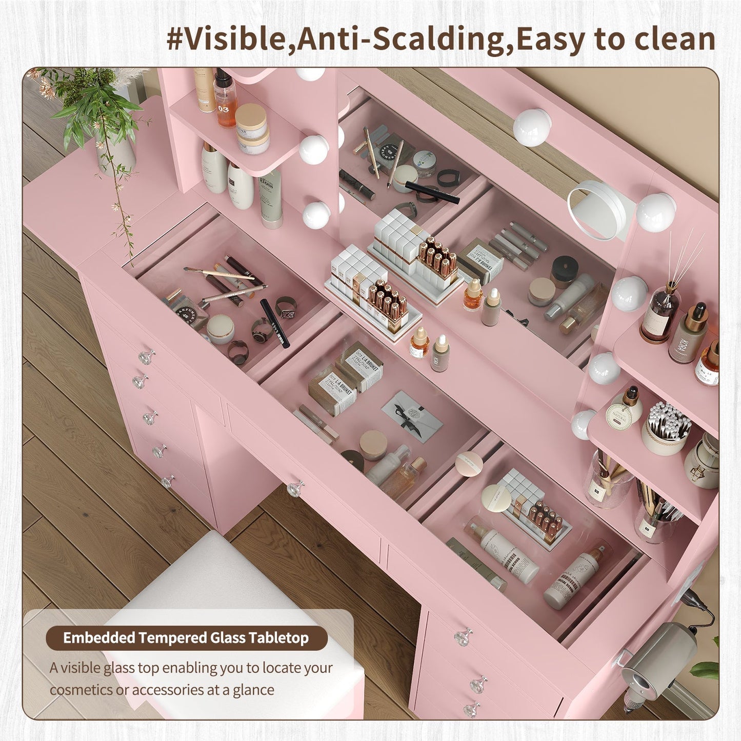 Yanosaku VD010 Bedroom Makeup Vanity desk with LED MirrorLED Mirror, 9 Drawers - Yanosaku SotreFurniture