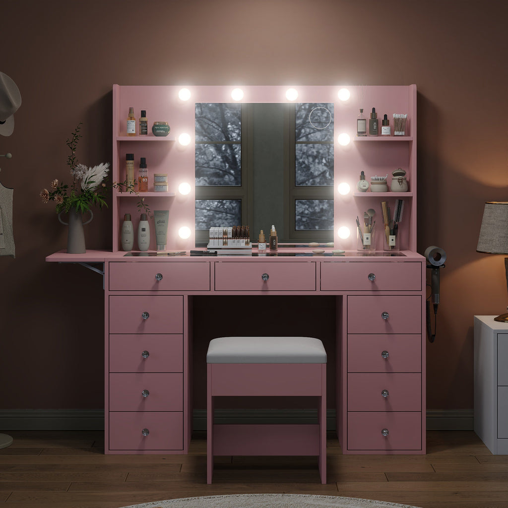 Yanosaku VD010 Bedroom Makeup Vanity desk with LED MirrorLED Mirror, 9 Drawers - Yanosaku SotreFurniture