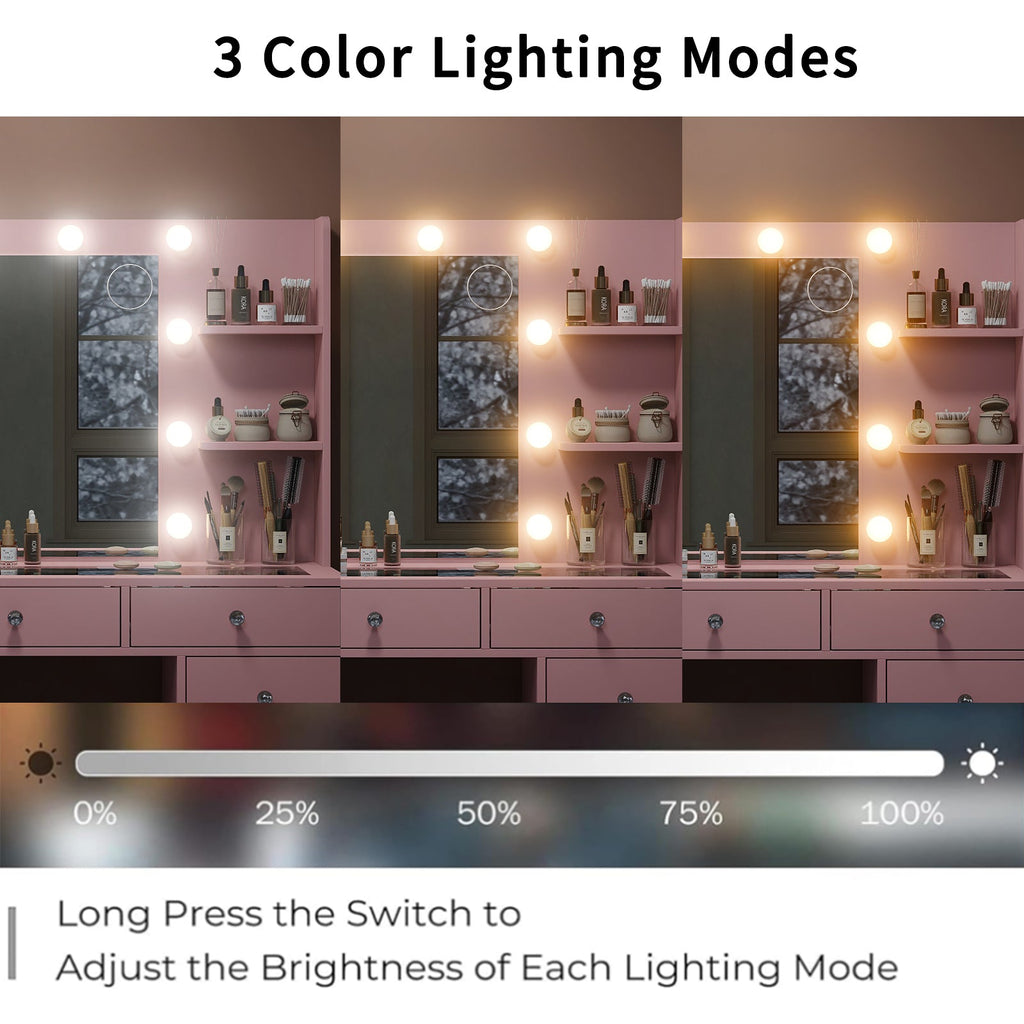 Yanosaku VD010 Bedroom Makeup Vanity desk with LED MirrorLED Mirror, 9 Drawers - Yanosaku SotreFurniture