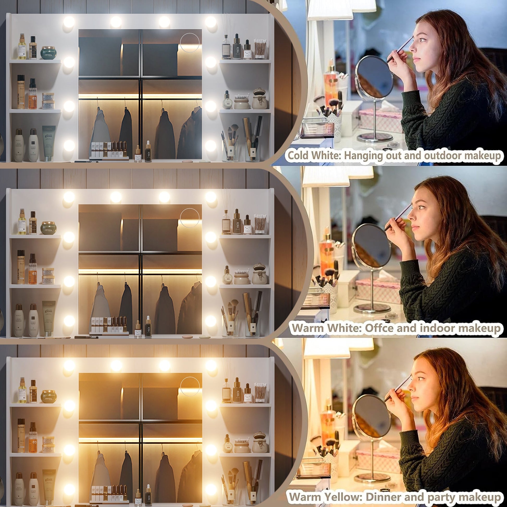 Yanosaku VD010 Modern White Makeup Vanity Set Table with Stool & LED Mirror 9 Drawers Luxury - Yanosaku SotreFurnitureVD010 - WH