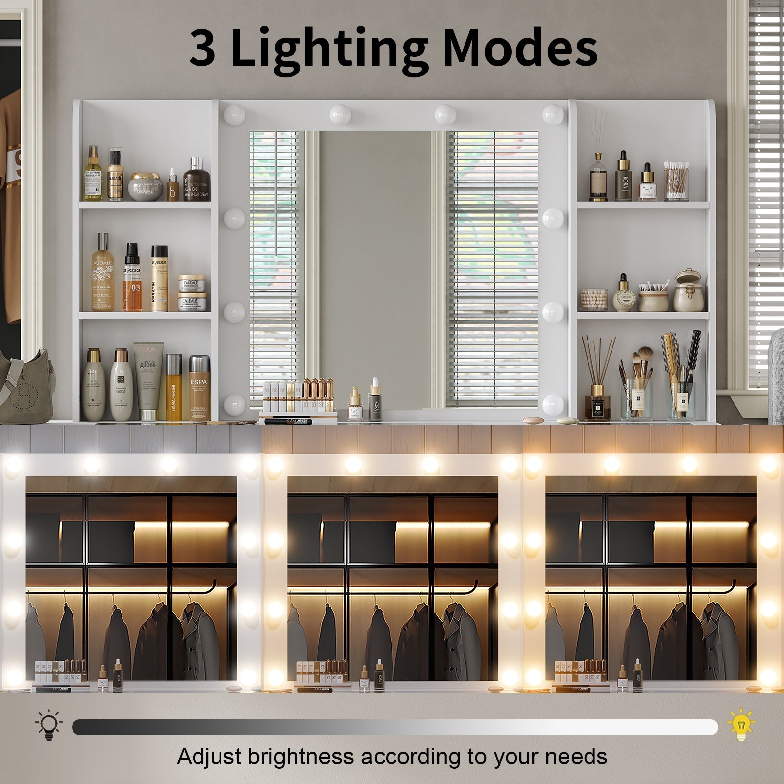 Yanosaku VD011 47'' Modern Makeup Vanity Set Table Stool & LED Mirror 11 Drawers Luxury - Yanosaku SotreFurnitureVD011 - WH