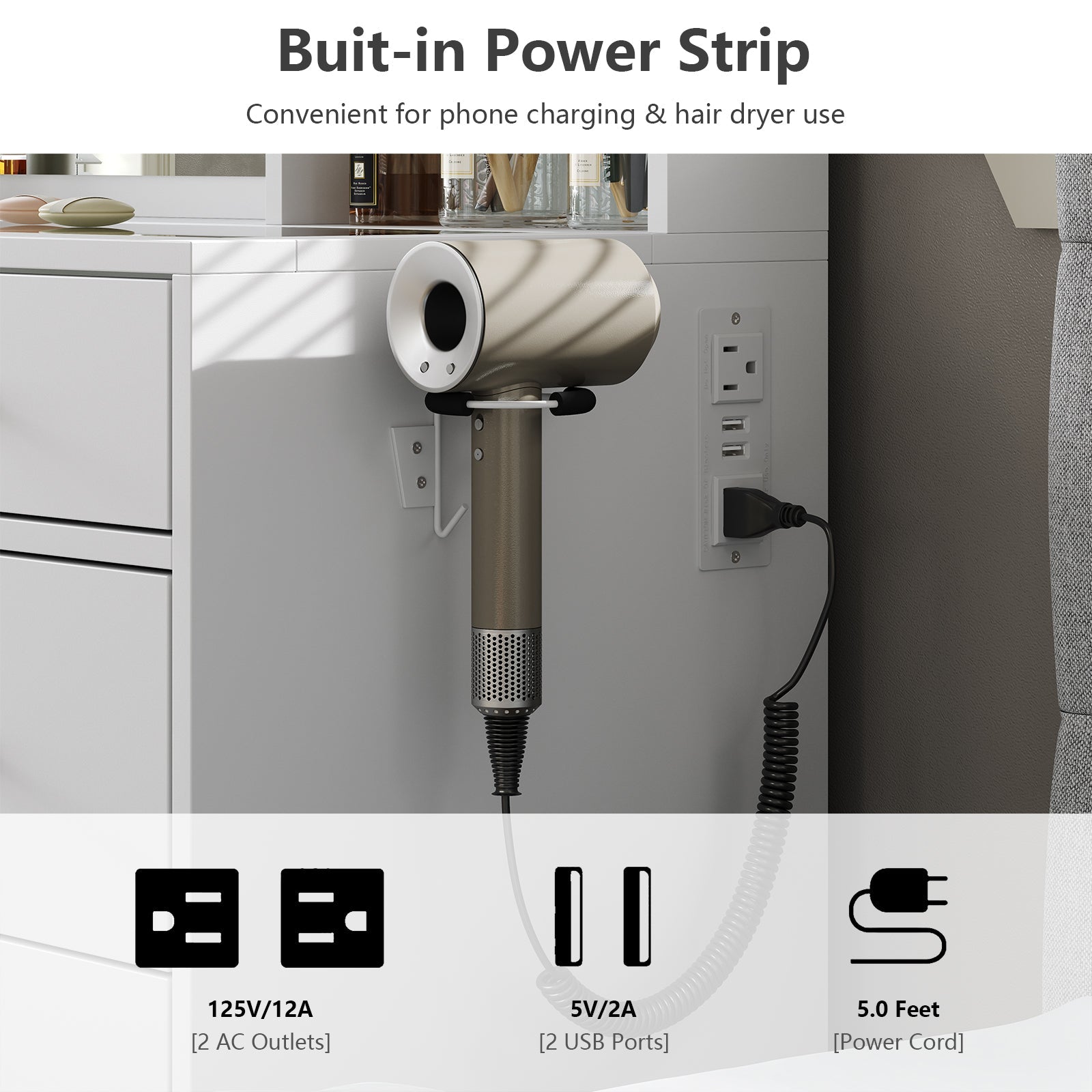 Yanosaku VD011 47'' Modern Makeup Vanity Set Table Stool & LED Mirror 11 Drawers Luxury - Yanosaku SotreFurnitureVD011 - WH