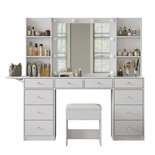 Vektaya US-VD011 Bedroom Makeup Vanity desk with LED Mirror, 11 Drawers