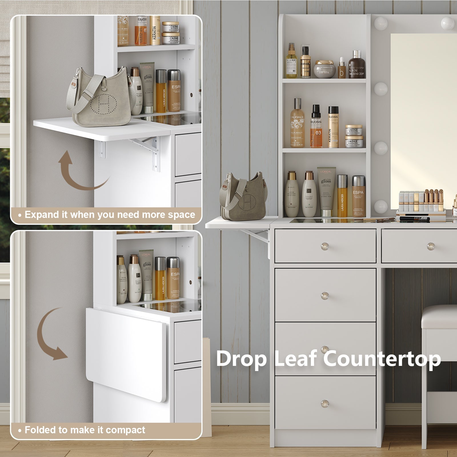 Yanosaku VD011 47'' Modern Makeup Vanity Set Table Stool & LED Mirror 11 Drawers Luxury - Yanosaku SotreFurnitureVD011 - WH