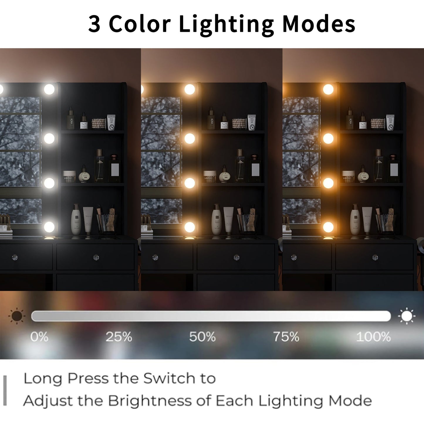 Yanosaku VD011 Bedroom Makeup Vanity desk with LED Mirror, 11 Drawers - Yanosaku SotreFurnitureVD011 - BL