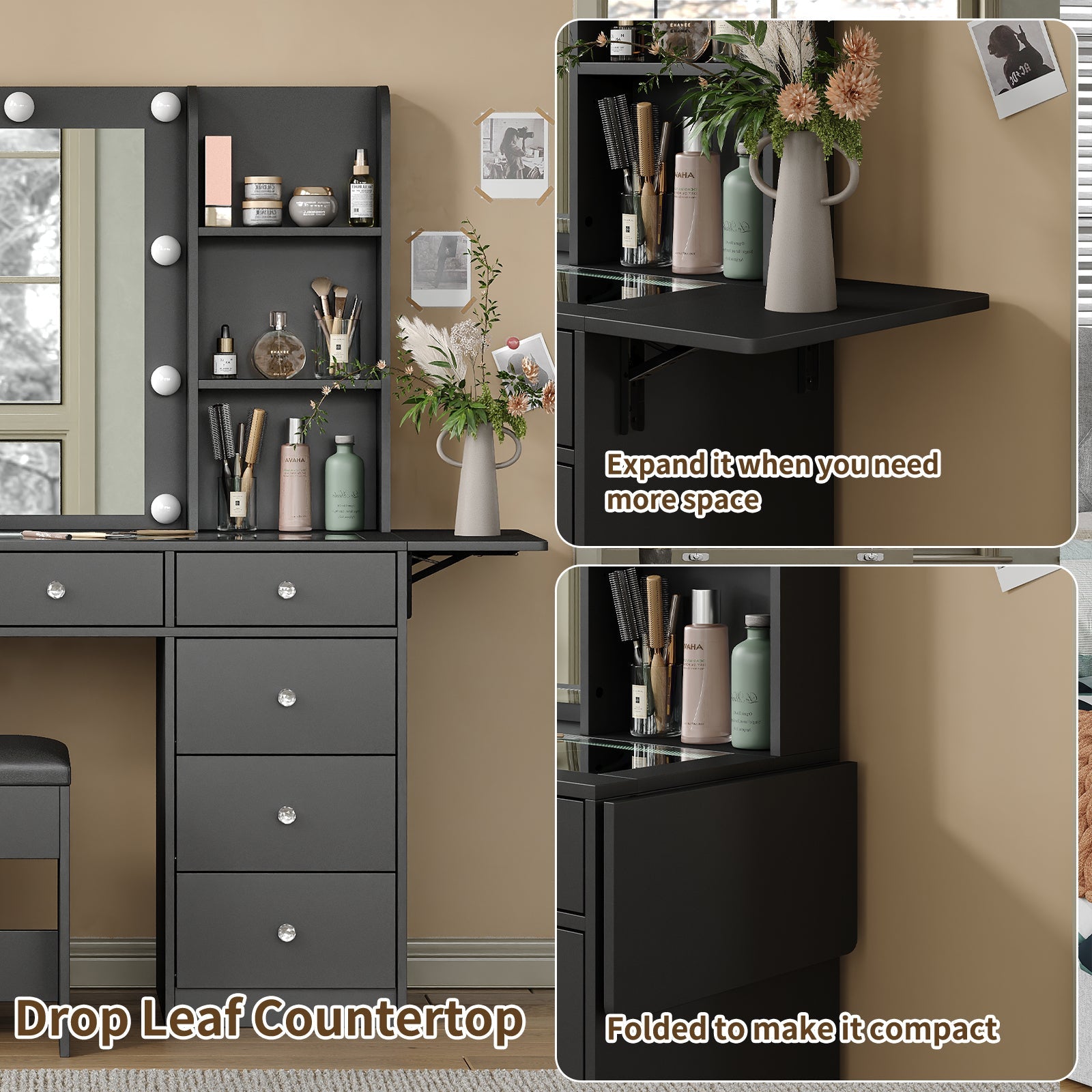 Yanosaku VD011 Bedroom Makeup Vanity desk with LED Mirror, 11 Drawers - Yanosaku SotreFurnitureVD011 - BL