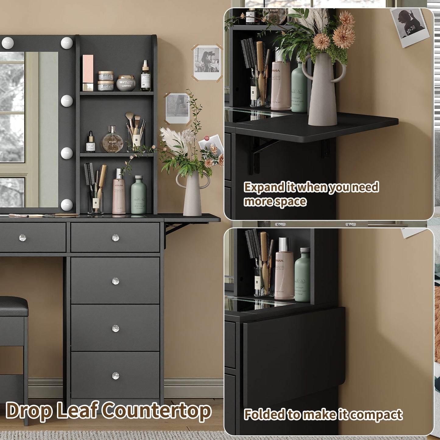 Yanosaku VD011 Bedroom Makeup Vanity desk with LED Mirror, 11 Drawers - Yanosaku SotreFurnitureVD011 - BL