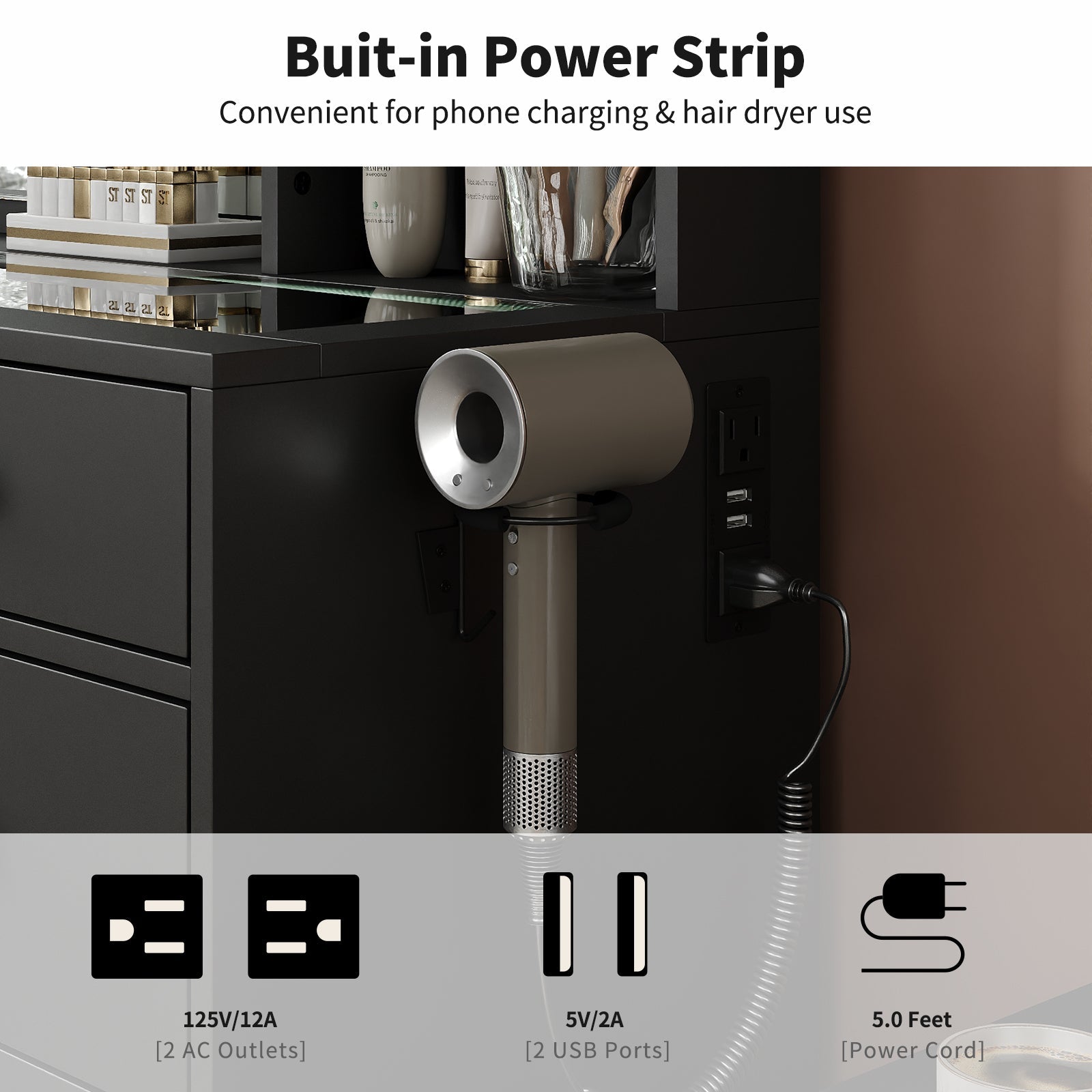 Yanosaku VD011 Bedroom Makeup Vanity desk with LED Mirror, 11 Drawers - Yanosaku SotreFurnitureVD011 - BL