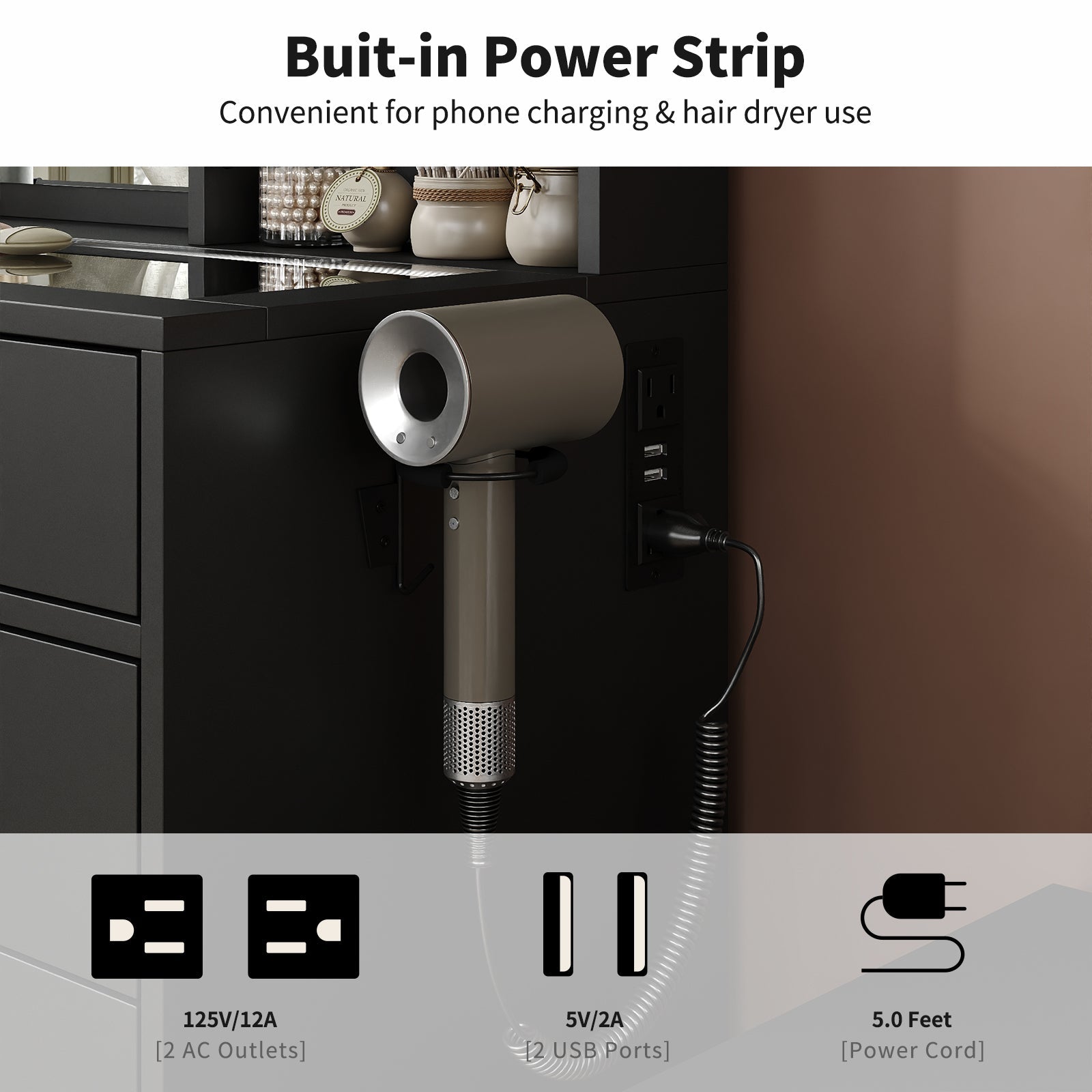 Yanosaku VD012 Bedroom Makeup Vanity desk with LED Mirror, 12 Drawers - Yanosaku SotreFurnitureVD012 - BL