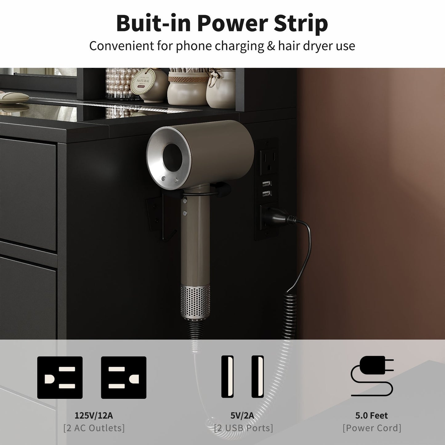 Yanosaku VD012 Bedroom Makeup Vanity desk with LED Mirror, 12 Drawers - Yanosaku SotreFurnitureVD012 - BL