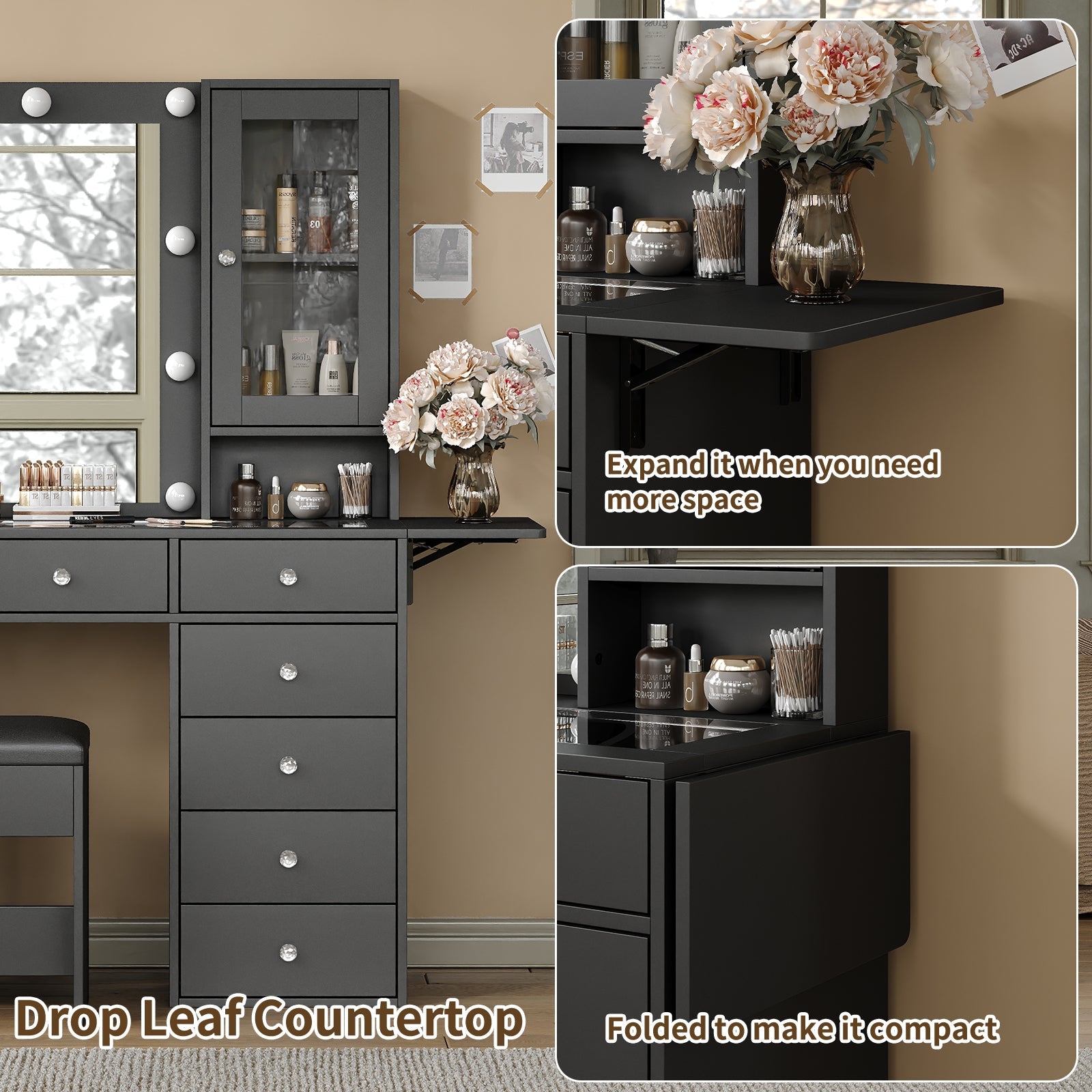 Yanosaku VD012 Bedroom Makeup Vanity desk with LED Mirror, 12 Drawers - Yanosaku SotreFurnitureVD012 - BL