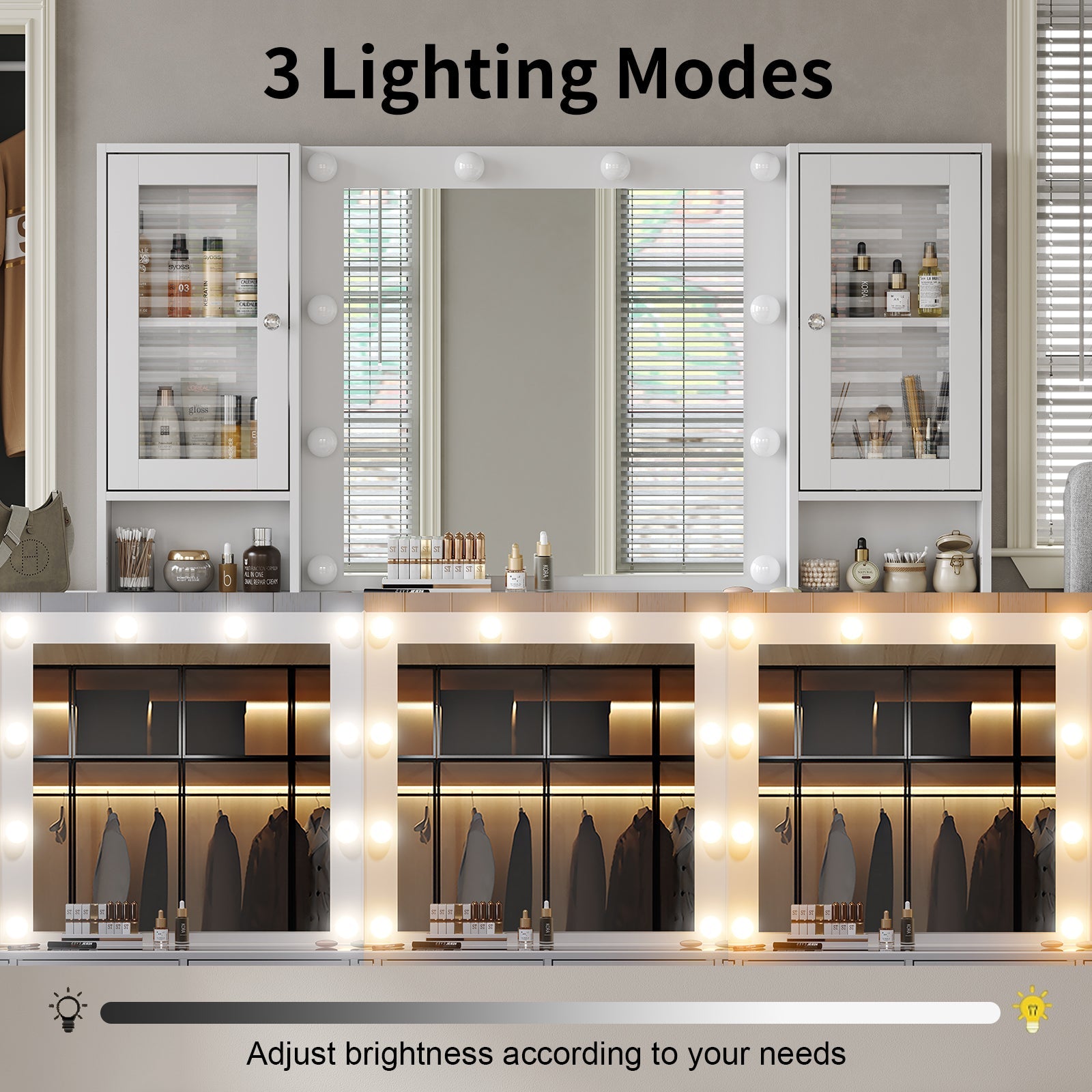 Yanosaku VD012 Modern White Makeup Vanity Set Table with Stool & LED Mirror 12 Drawers Luxury - Yanosaku SotreFurnitureVD012