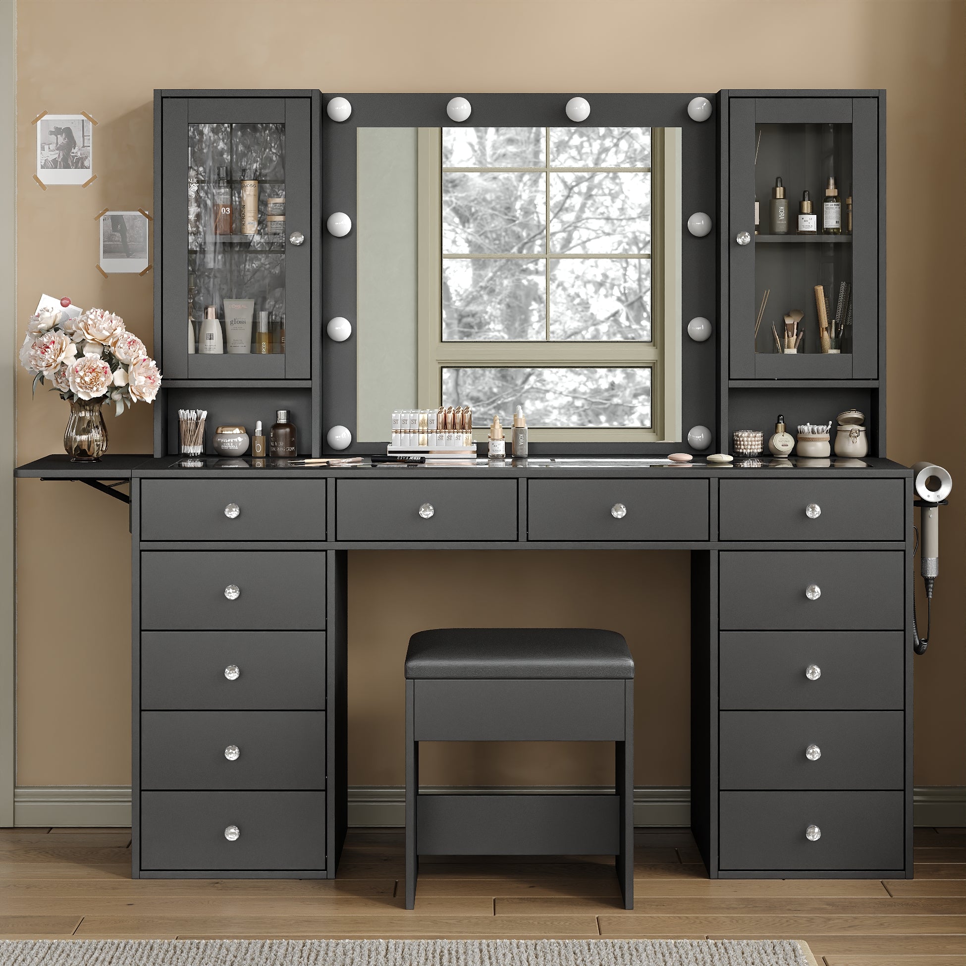 Yanosaku VD012 White Vanity Set, LED Mirror, 12 Drawers - Yanosaku SotreFurnitureVD013