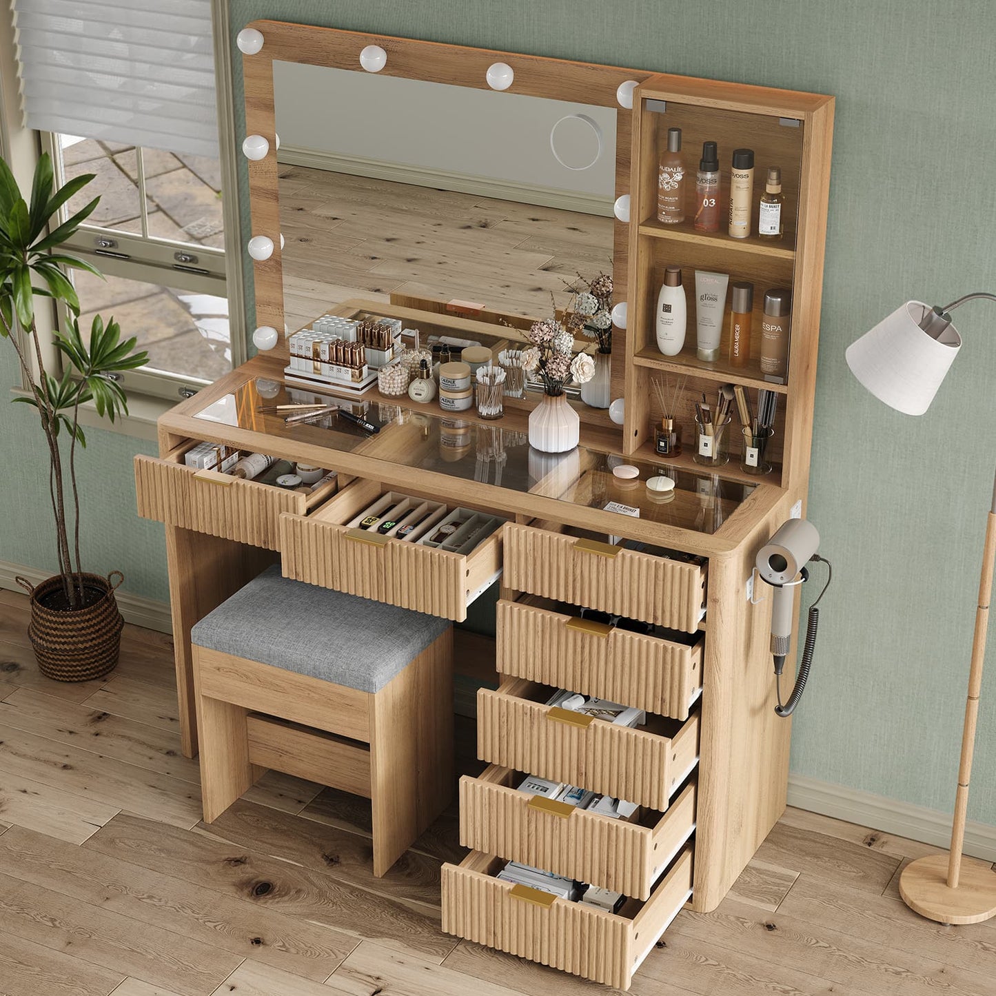 Yanosaku VD013 Bedroom Makeup Vanity desk with LED Mirror, 7 Drawers - Yanosaku SotreFurnitureVD013