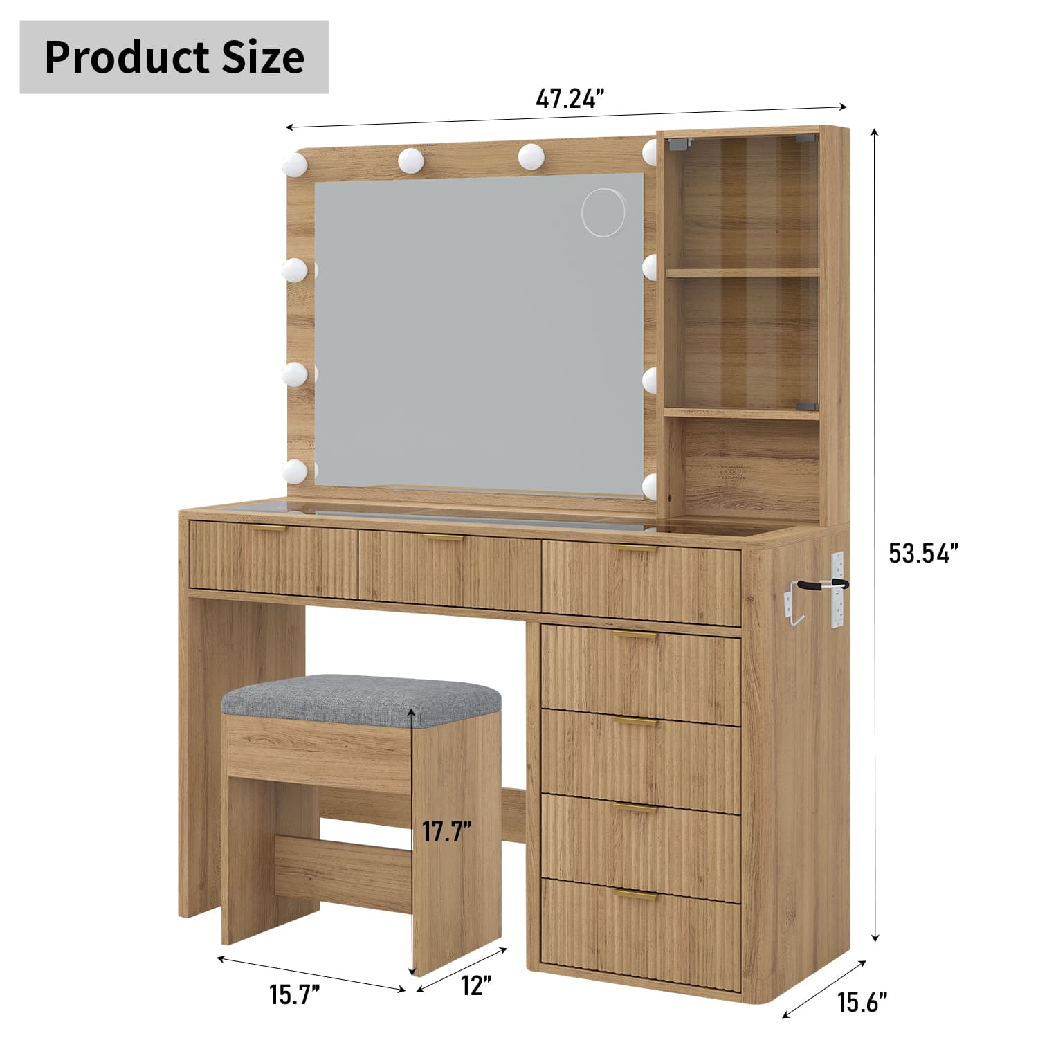 Yanosaku VD013 Bedroom Makeup Vanity desk with LED Mirror, 7 Drawers - Yanosaku SotreFurnitureVD013