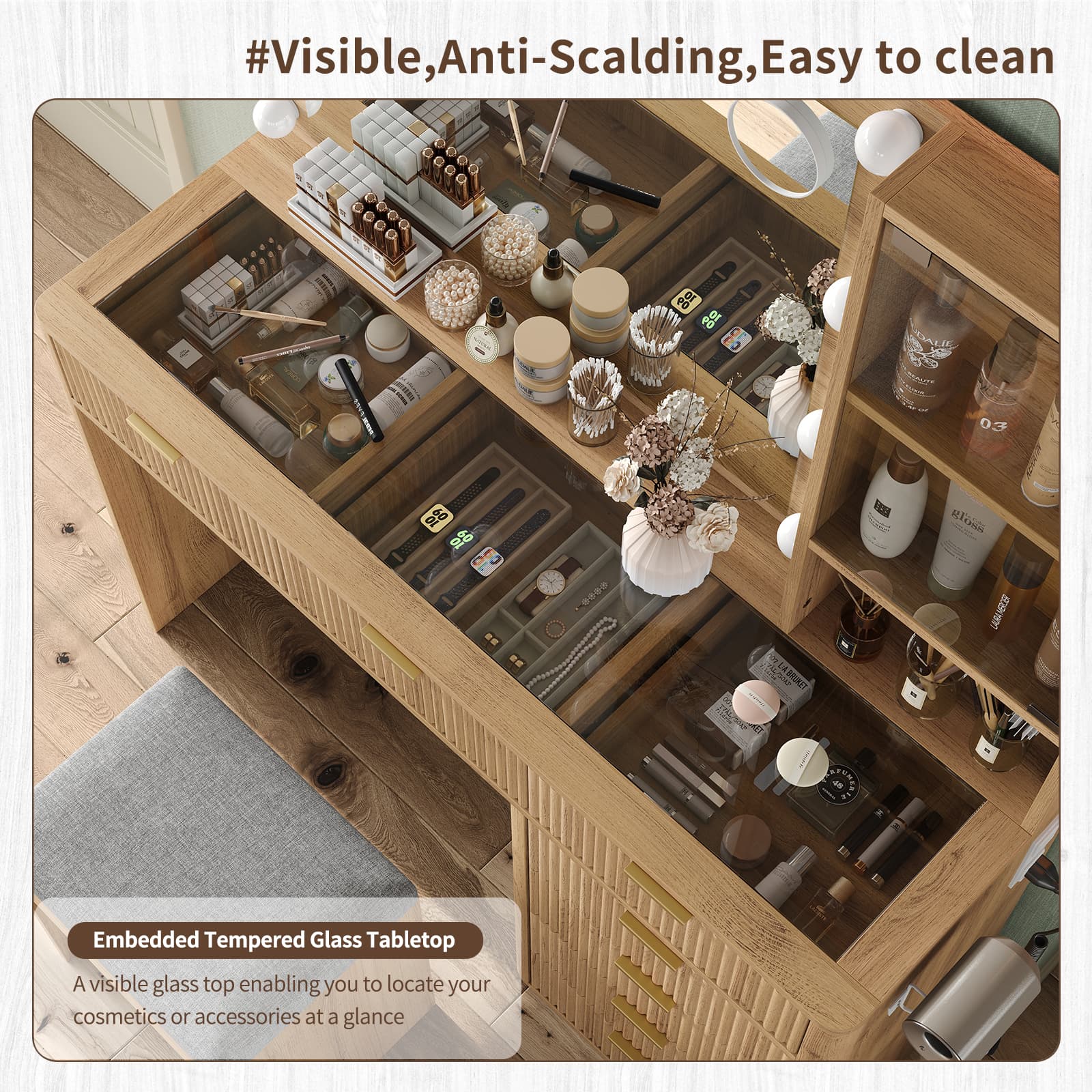 Yanosaku VD013 Bedroom Makeup Vanity desk with LED Mirror, 7 Drawers - Yanosaku SotreFurnitureVD013