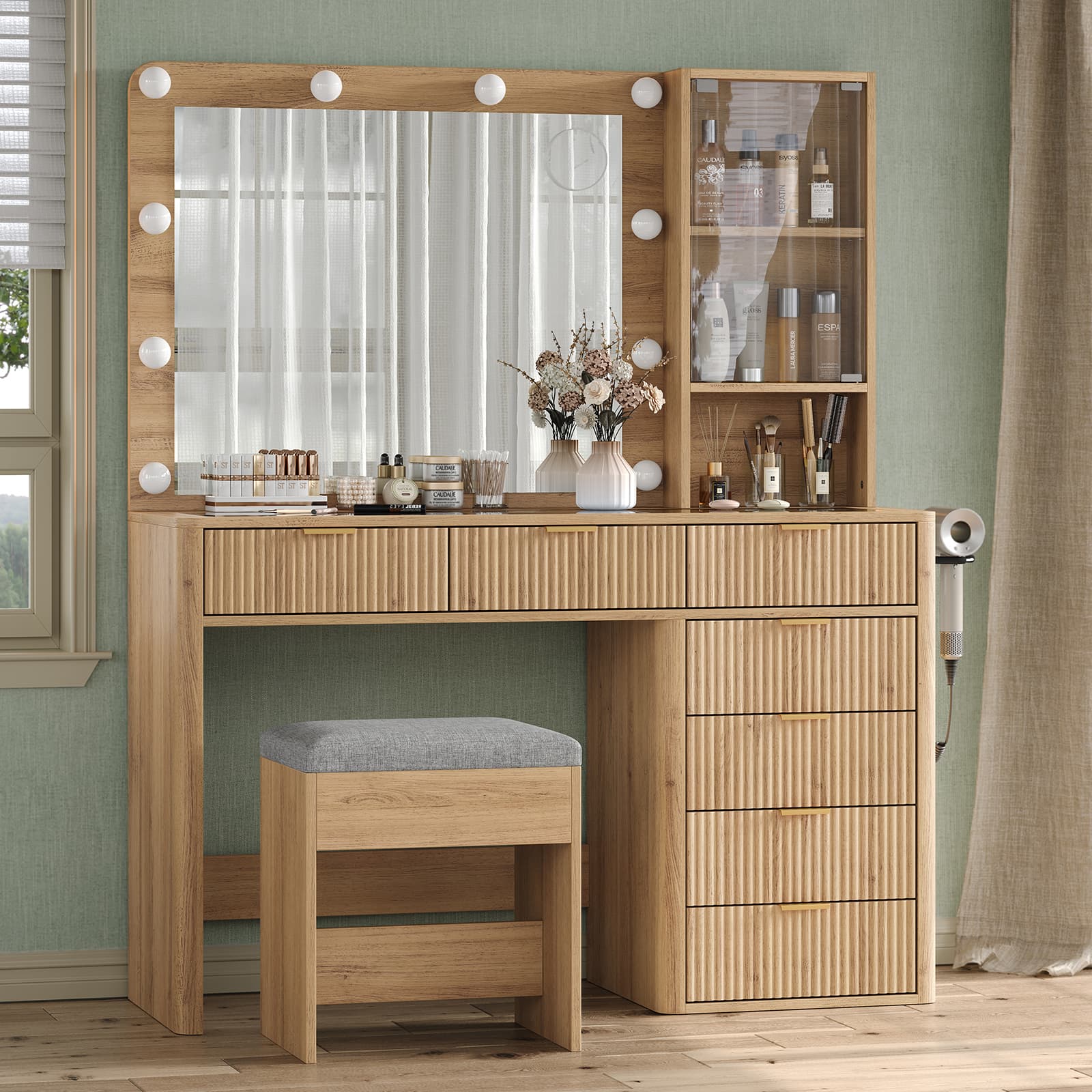 Yanosaku LED Makeup Vanity Desk | Modern Vanity with Drawers