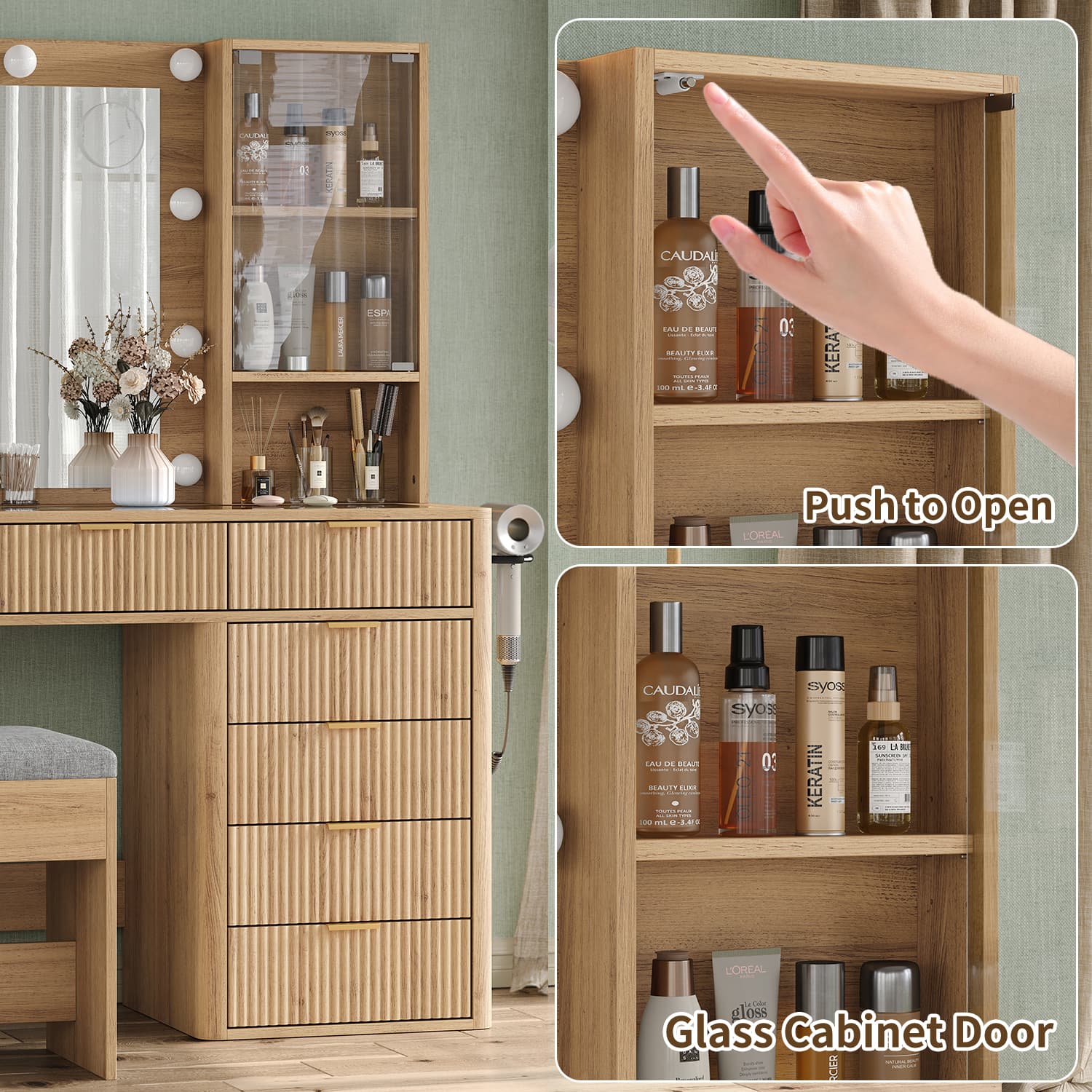Yanosaku VD013 Bedroom Makeup Vanity desk with LED Mirror, 7 Drawers - Yanosaku SotreFurnitureVD013