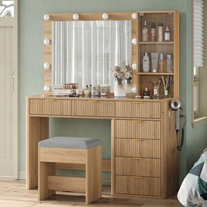 Yanosaku VD013 Bedroom Makeup Vanity desk with LED Mirror, 7 Drawers - Yanosaku SotreFurnitureVD013