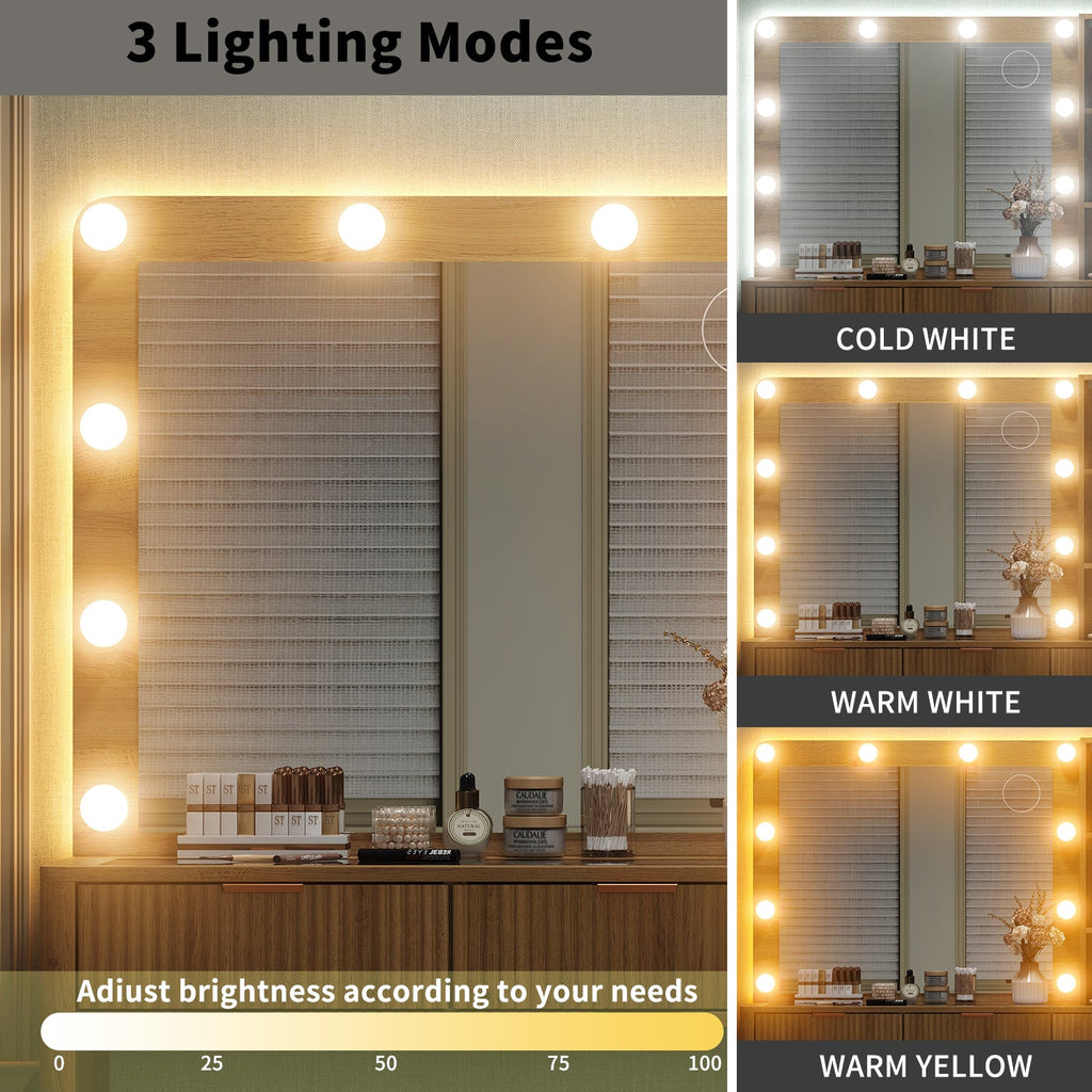 Yanosaku VD013 Modern White Makeup Vanity Set Table with Stool & LED Mirror 7 Drawers Luxury - Yanosaku SotreFurnitureVD013