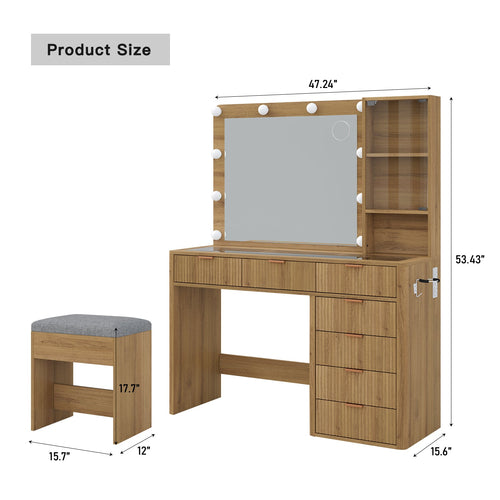 Yanosaku VD013 Modern White Makeup Vanity Set Table with Stool & LED Mirror 7 Drawers Luxury - Yanosaku SotreFurnitureVD013