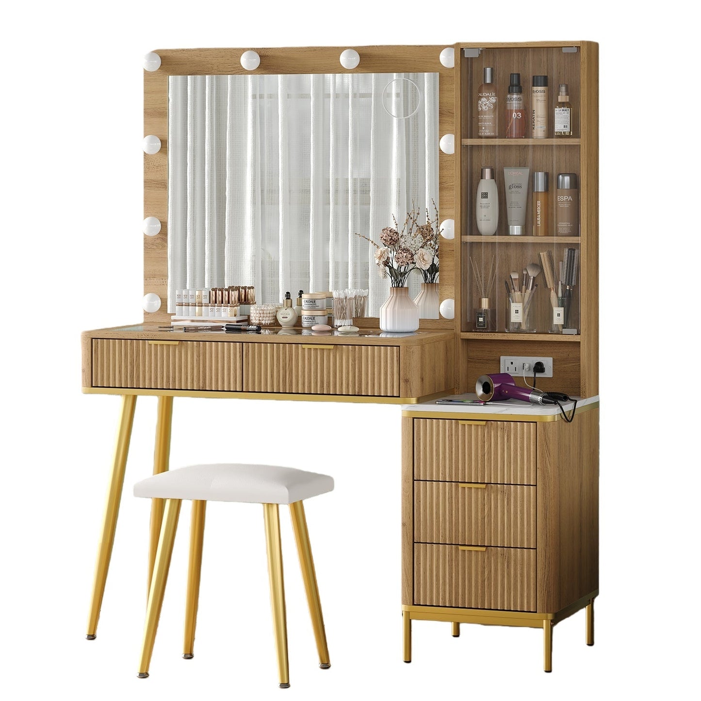 Vektaya US-VD014 Bedroom Makeup Vanity desk with LED Mirror, 5 Drawers