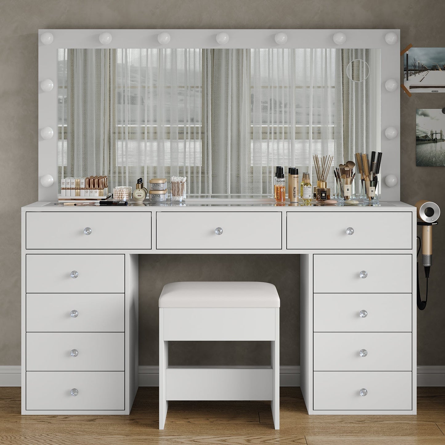 Yanosaku VD015 55''W White Vanity Set, LED Mirror, 11 Drawers - Yanosaku SotreFurnitureVD015 - WH