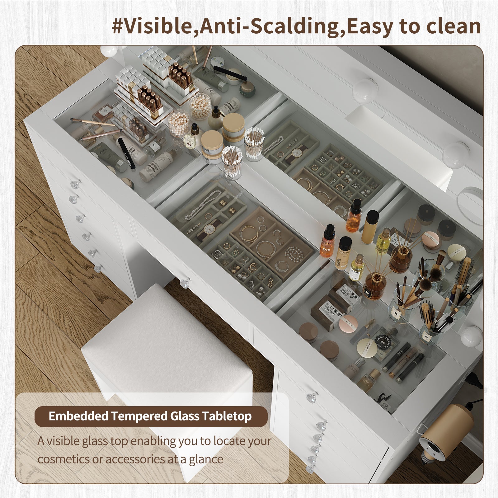 Yanosaku VD016 55''W White Vanity Set, LED Mirror, 13 Drawers - Yanosaku SotreFurnitureVD016 - WH