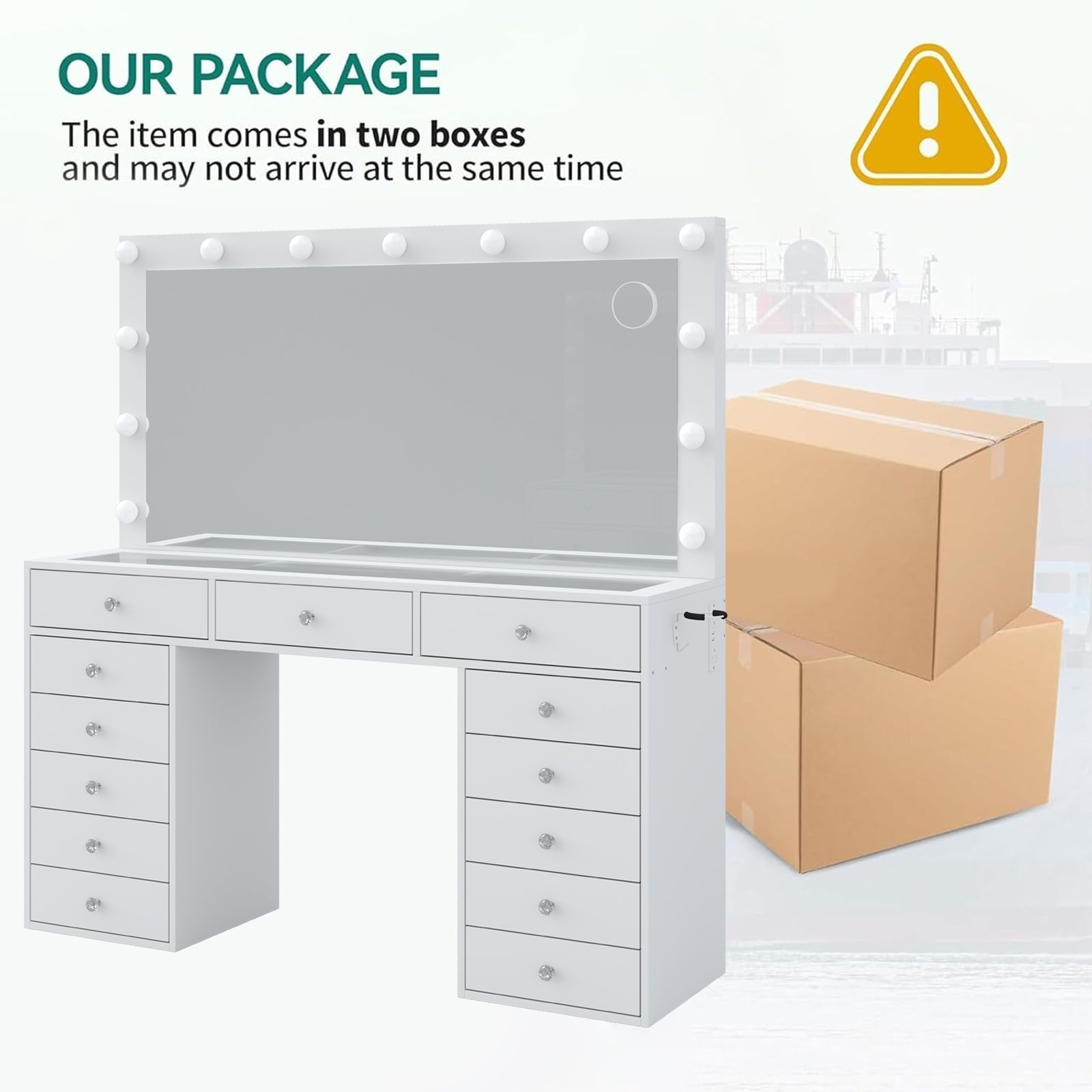 Yanosaku VD016 55''W White Vanity Set, LED Mirror, 13 Drawers - Yanosaku SotreFurnitureVD016 - WH